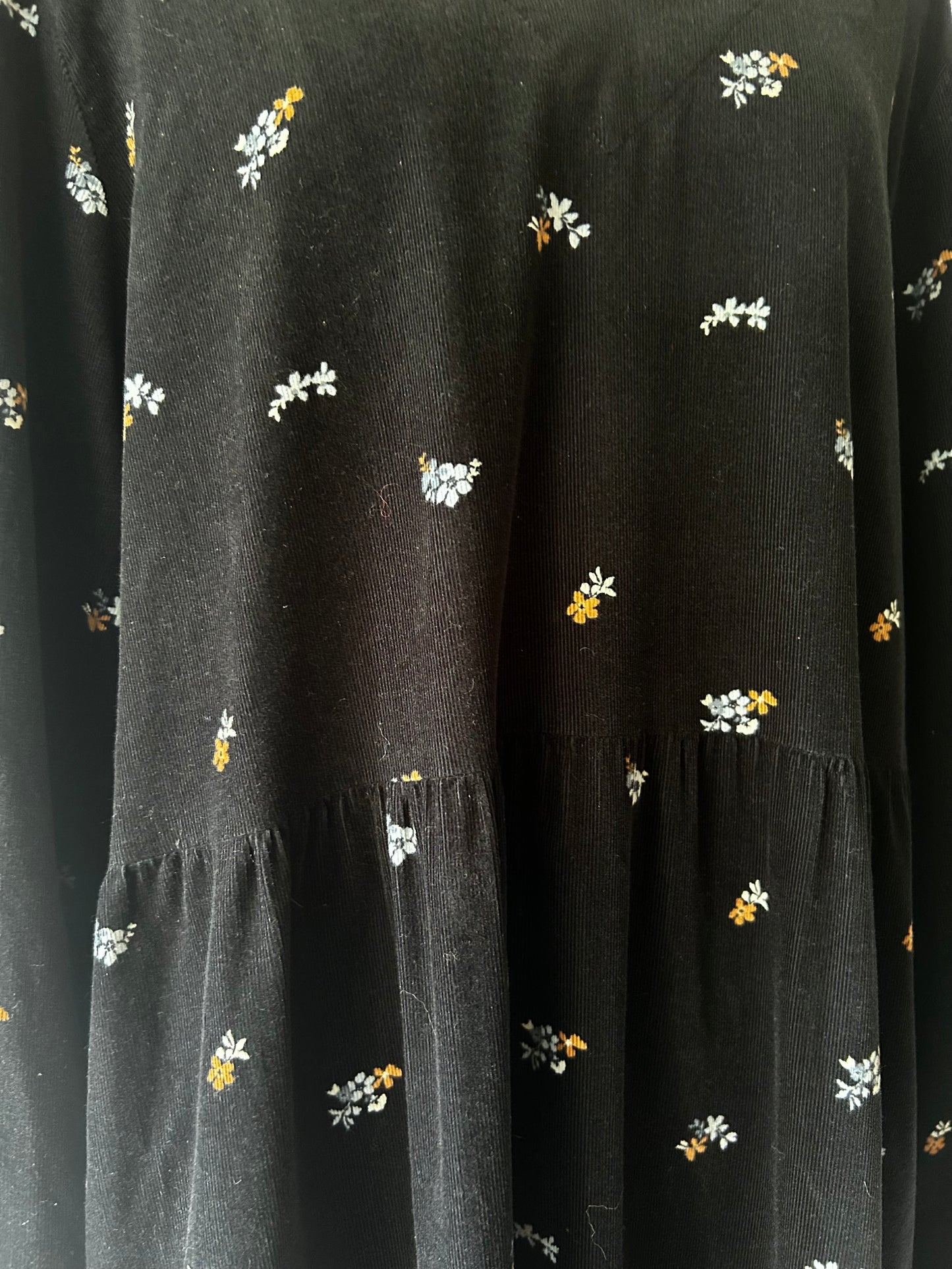 Navy Floral Tiered Corduroy Midi Dress - Size 14