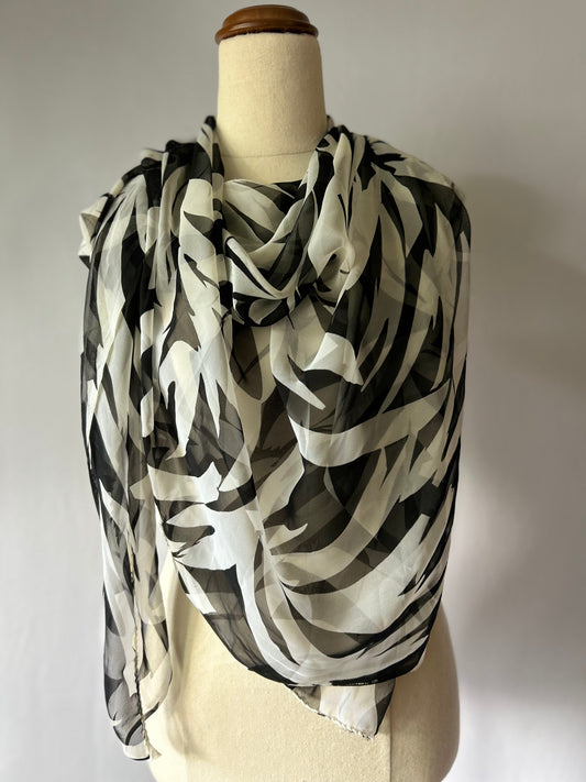 Black & White Square Scarf – Long Polyester