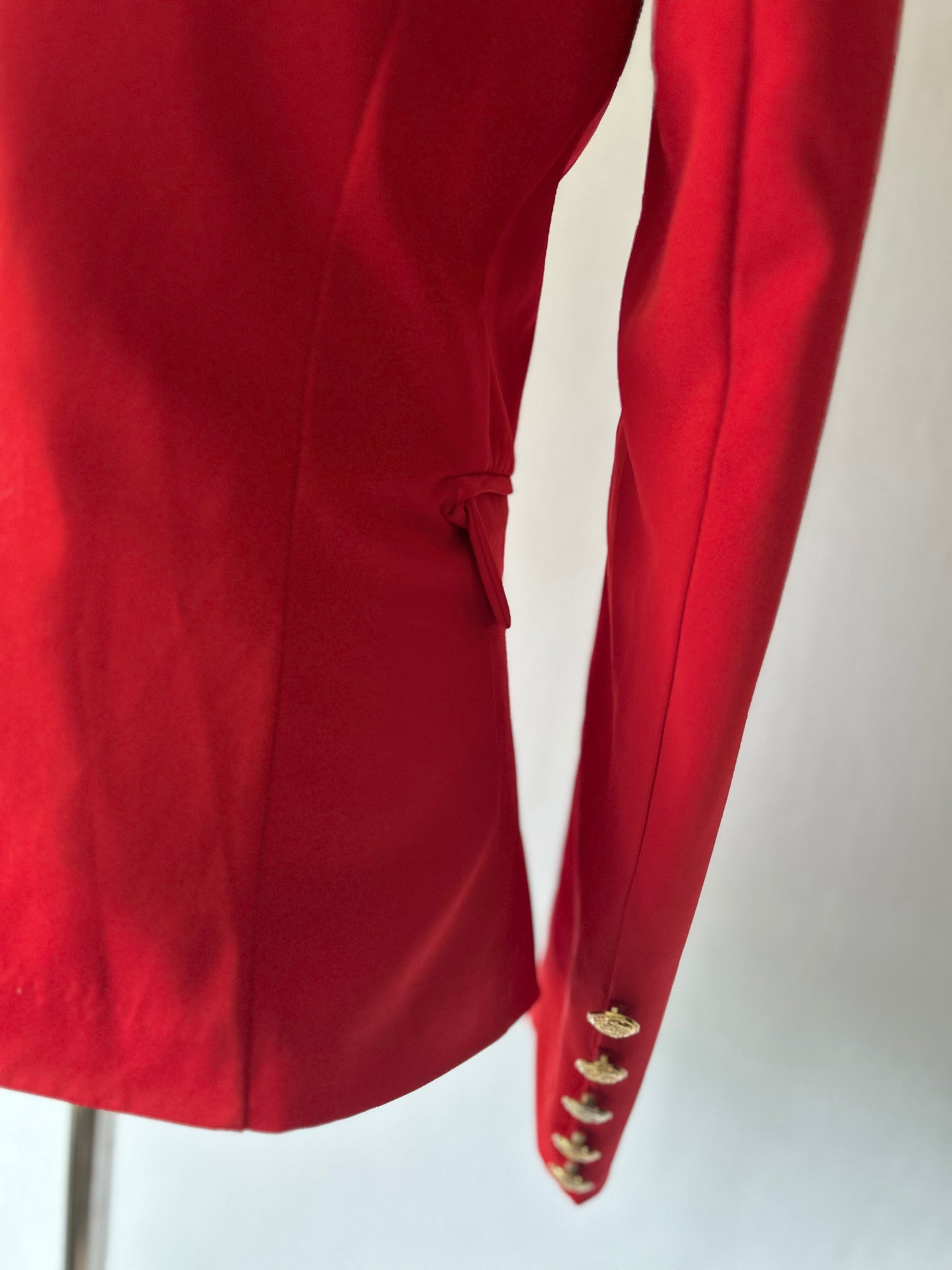 Red Double-Breasted Blazer with Gold Buttons – Size S – Viscose Blend