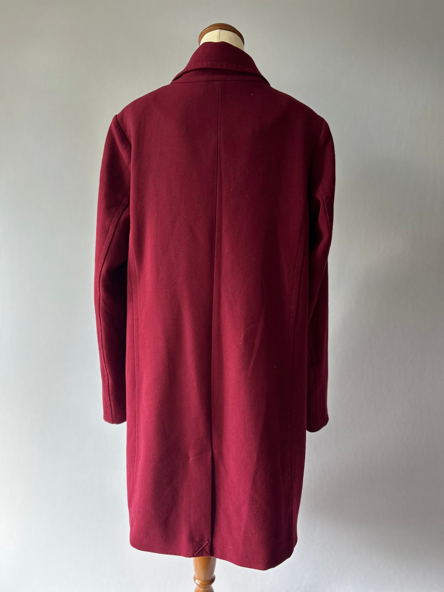 Max Tailored Double-Breasted Long Coat - Burgundy - Size 14