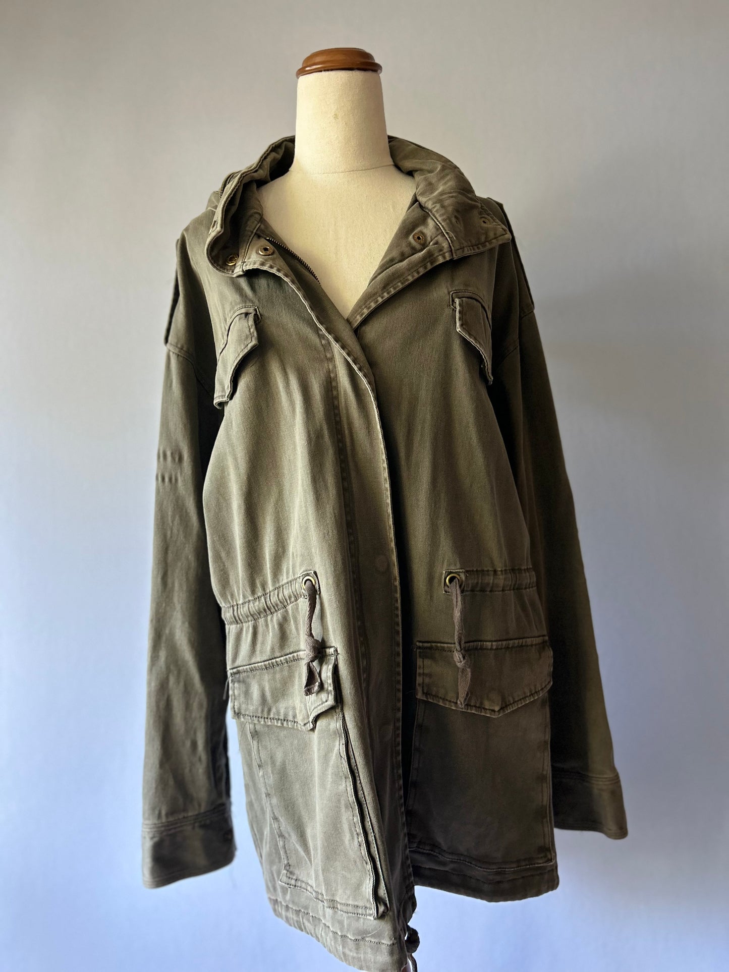 Cotton On Canvas Utility Parka Jacket - Khaki Olive - Size 12