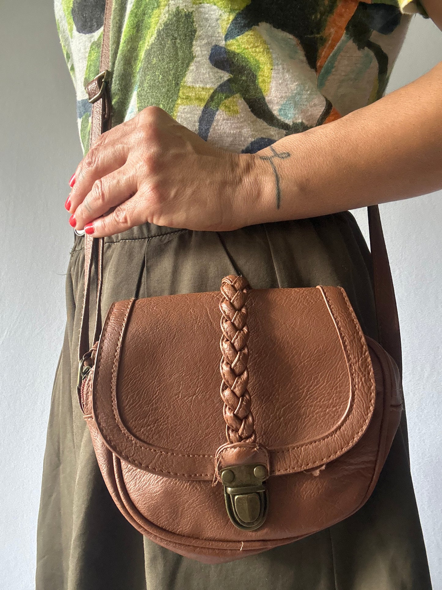 Brown Braided Crossbody Bag