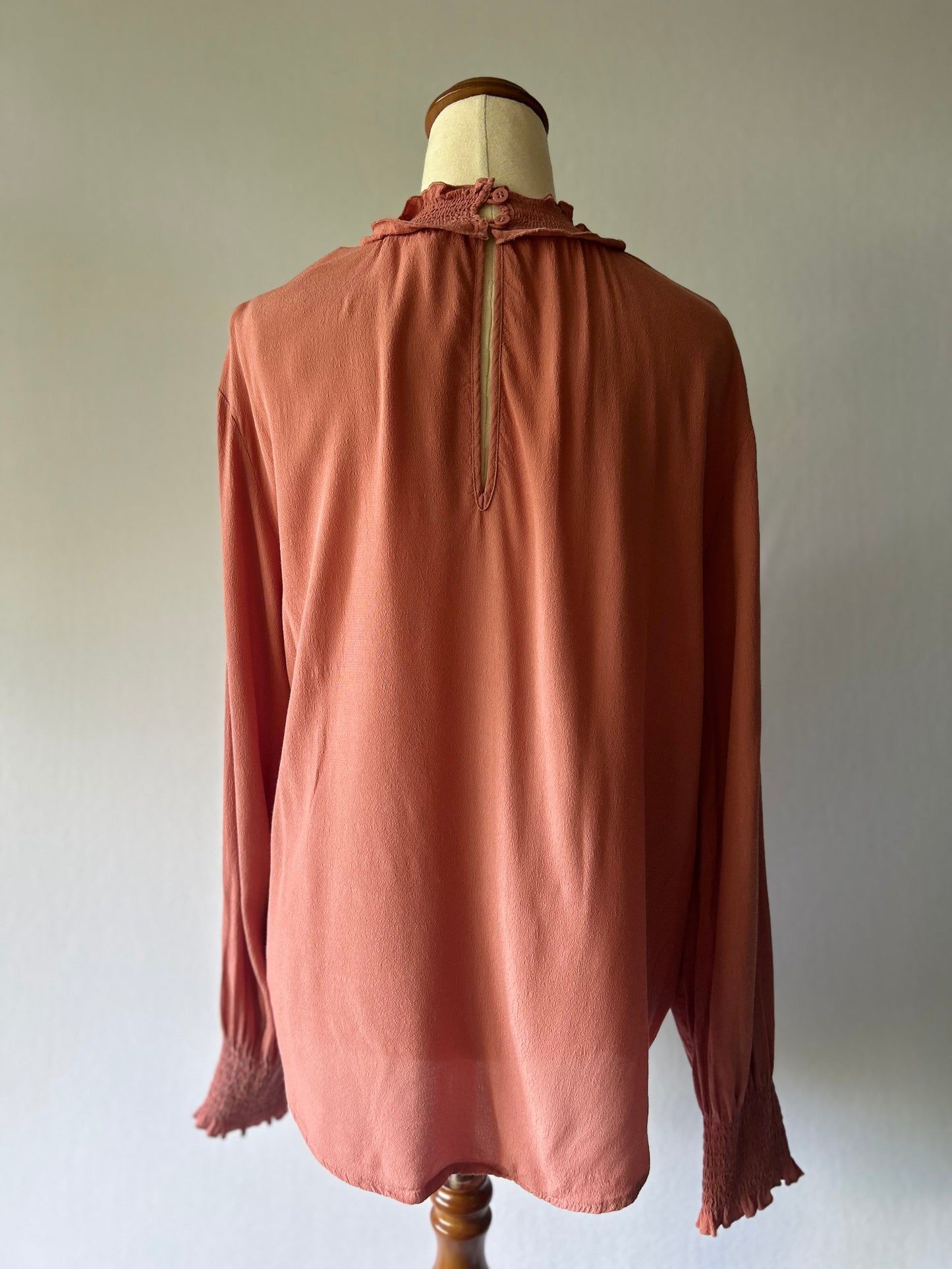 Gorman Old Pink Ruffle High Neck Blouse - Size 10