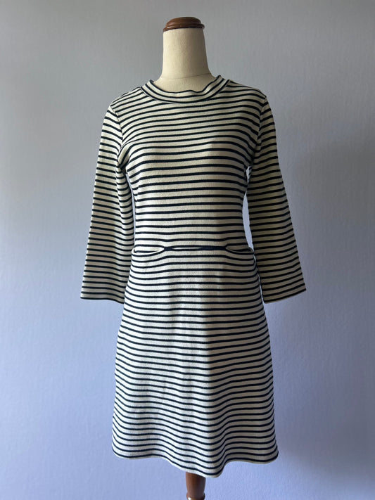 KILT Stripe Dress - Navy & White - Size 8 , made in NZ