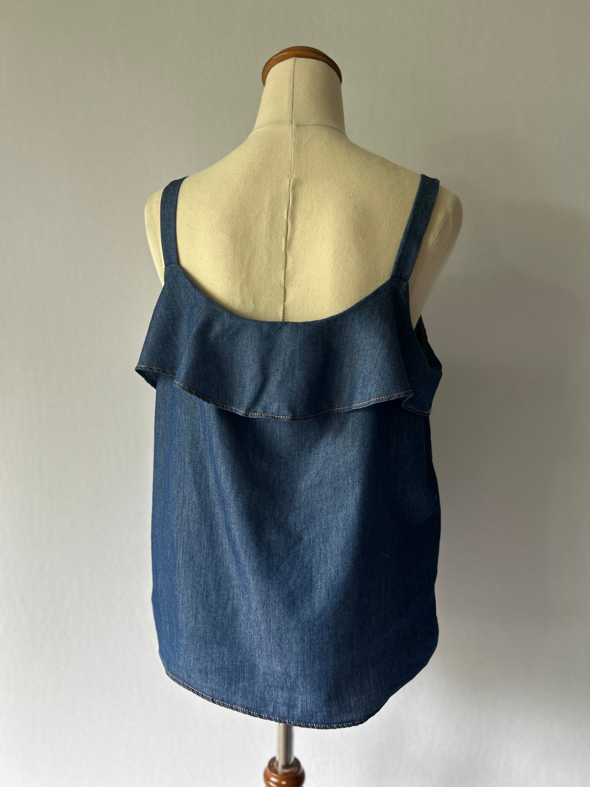 Denim-Look Ruffle Camisole Top – Size M