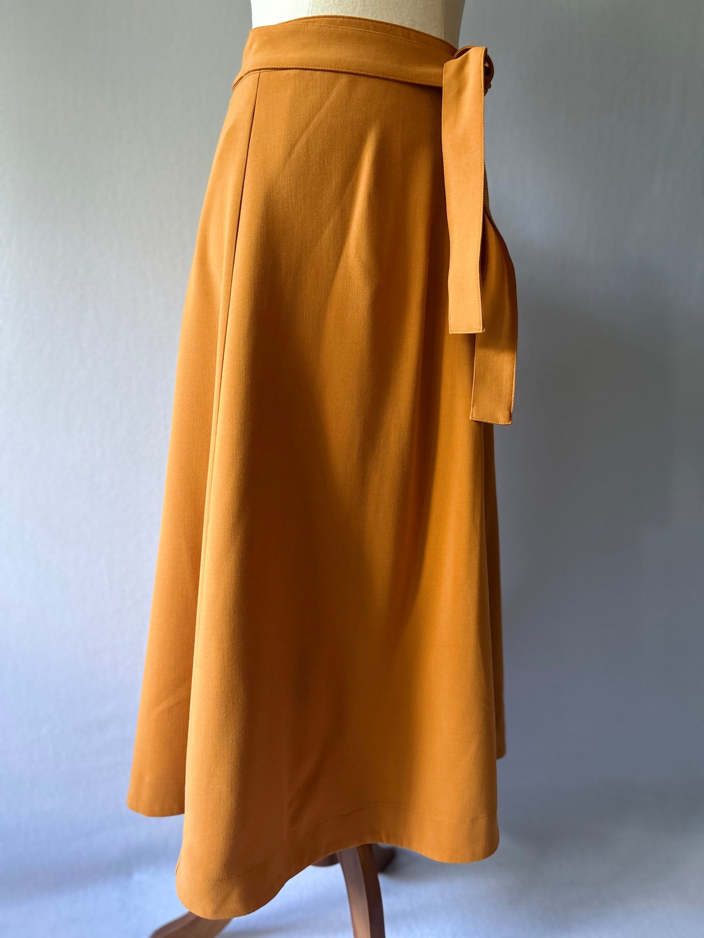 Burnt Orange  A-Line Midi Skirt with Tie Waist - Size 12