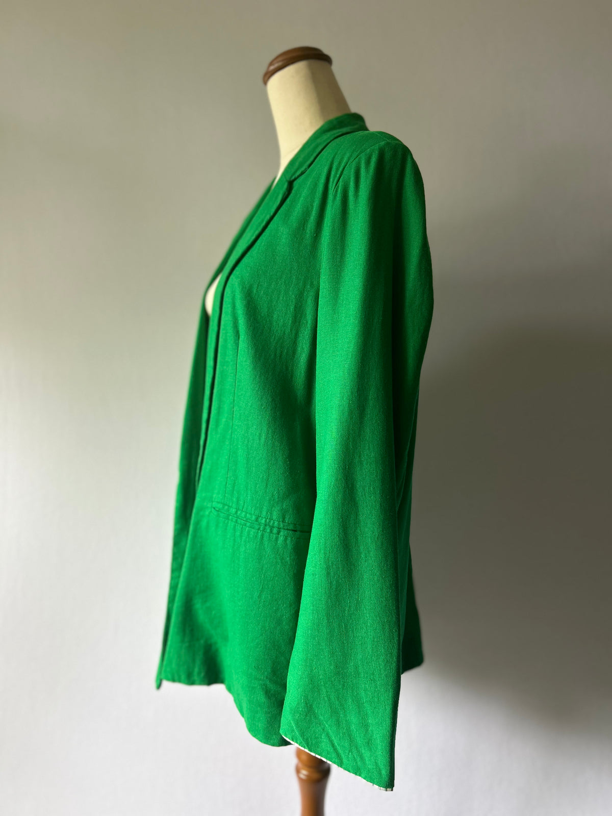 Relaxed Vibrant Emerald Green Linen Blend Double-Breasted Blazer - Size Large