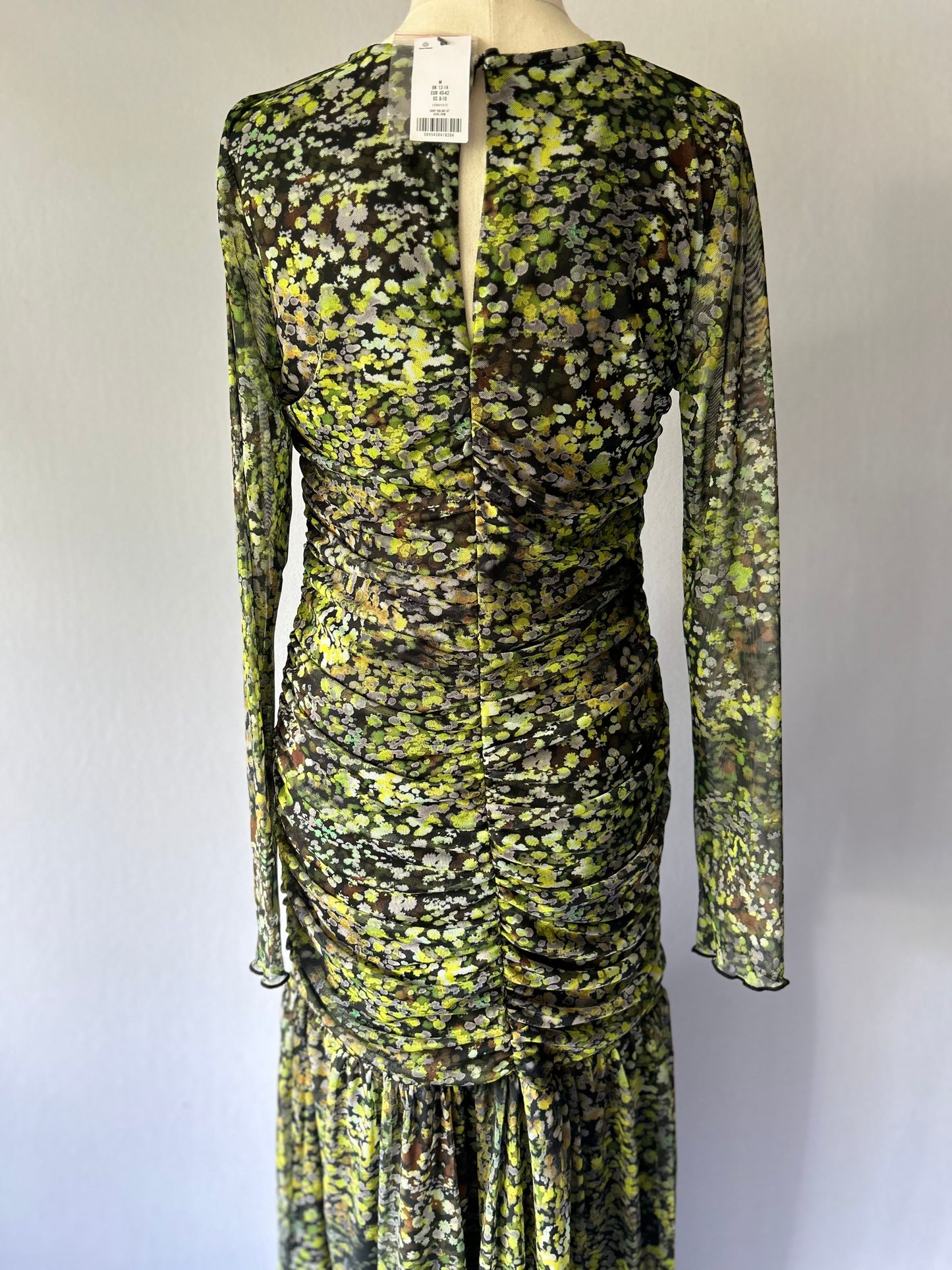 Abstract Floral Ruched Maxi Dress – Size UK M