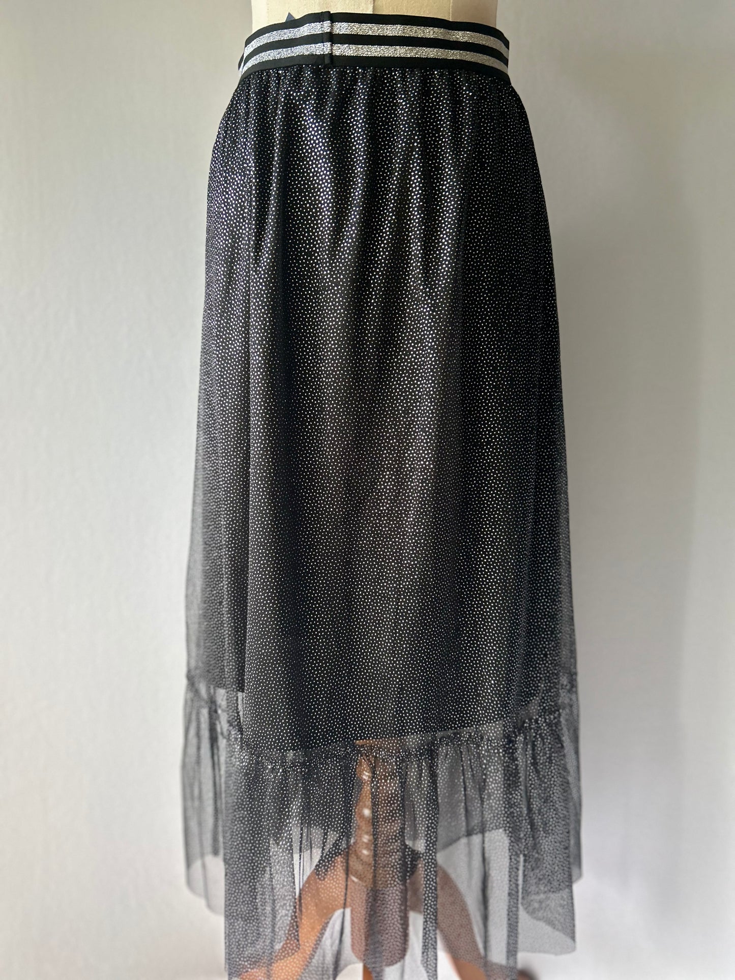Shimmering Mesh Tulle Maxi Skirt - Black - Size 13/14