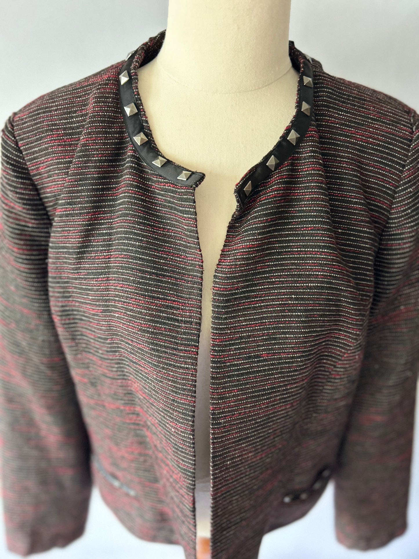 Studded Bouclé Collarless Jacket – Size 16