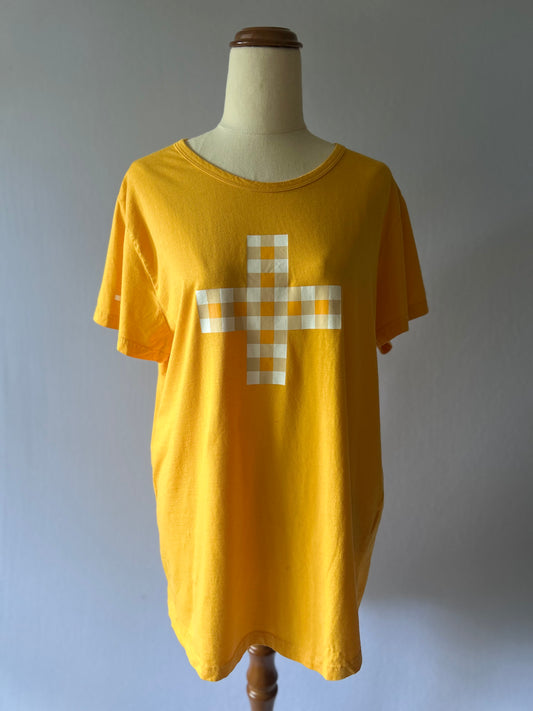 Stella + Gemma Mustard Gingham Cross Cotton T-Shirt - Size 14