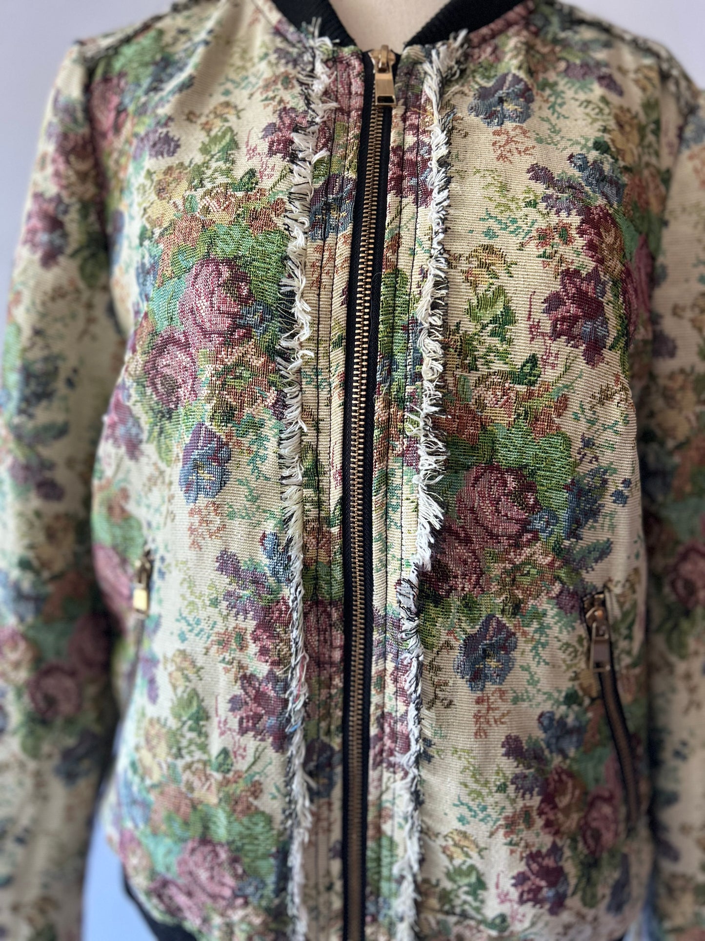 Floral Tapestry Jacquard Bomber Jacket - Size S