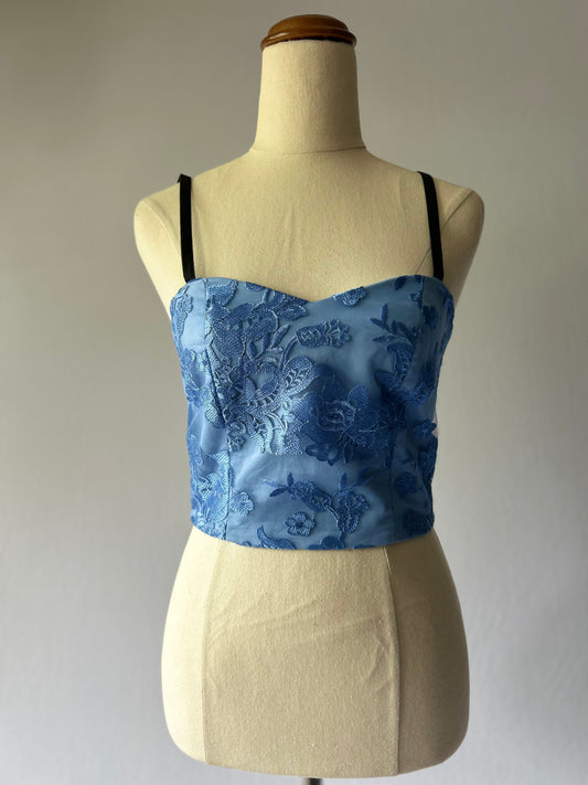 Lace Embroidered Blue Top Size 6