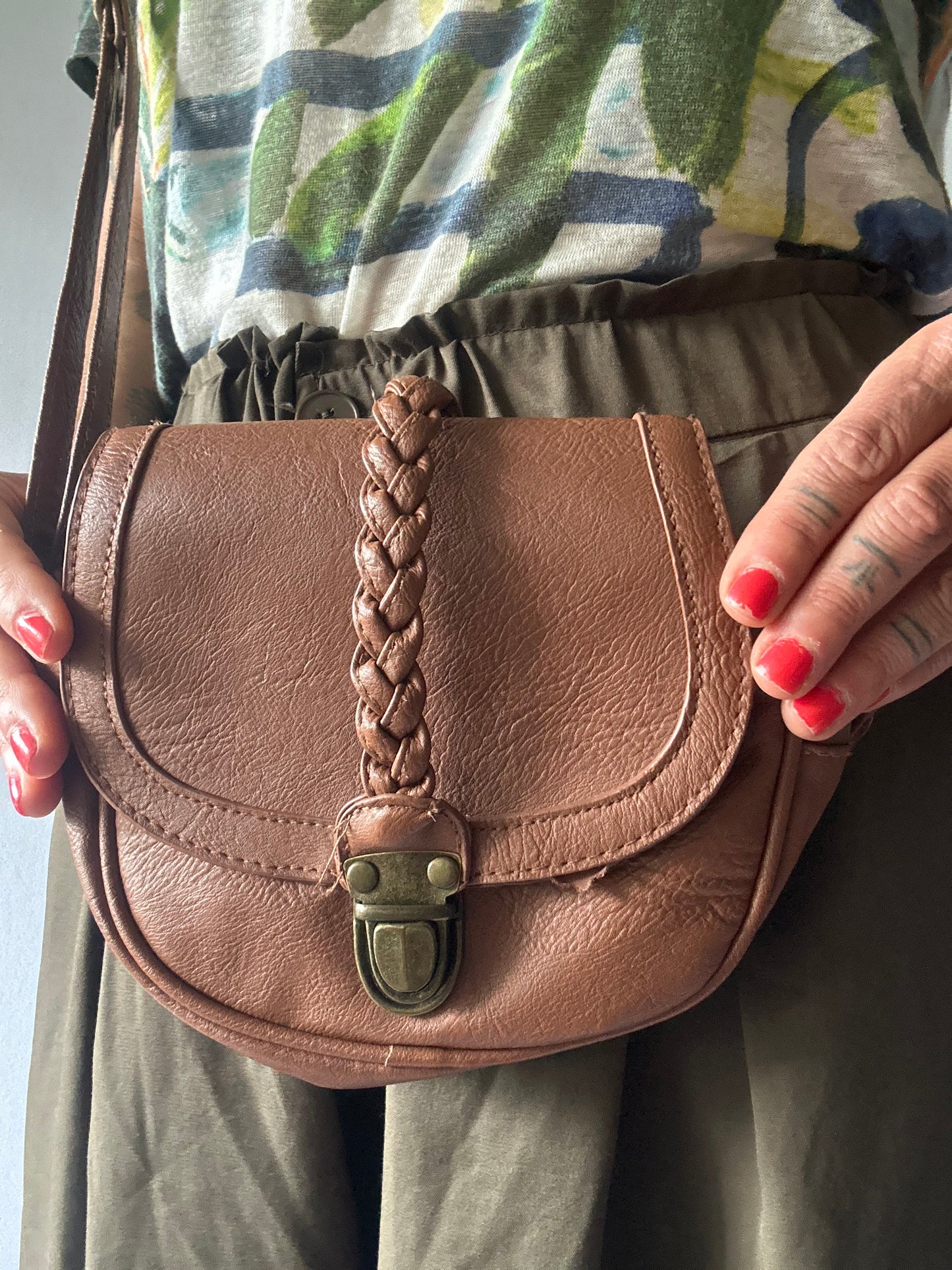 Brown Braided Crossbody Bag