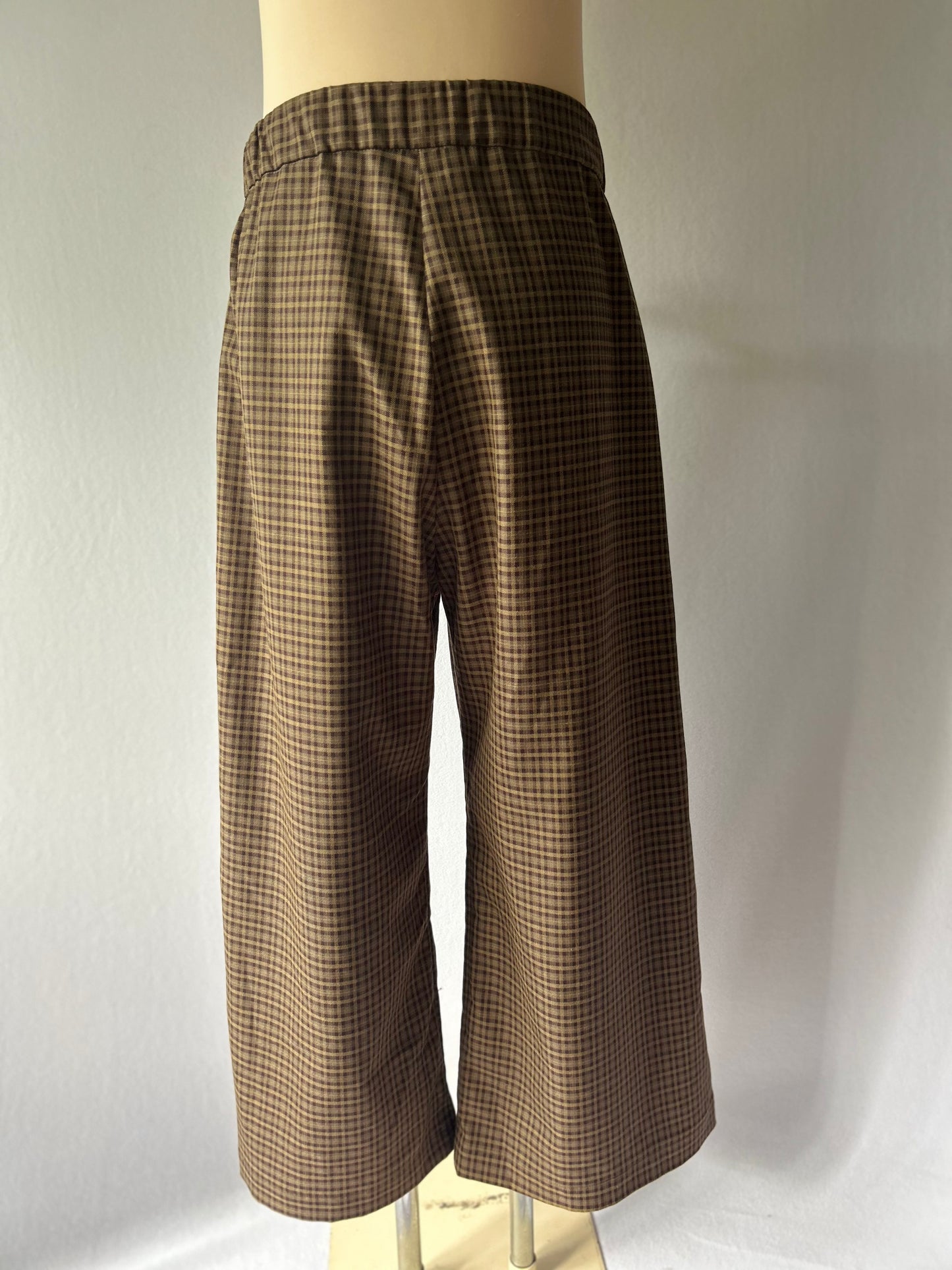 Moochi Brown Gingham Check Wide-Leg Trousers - Size 12