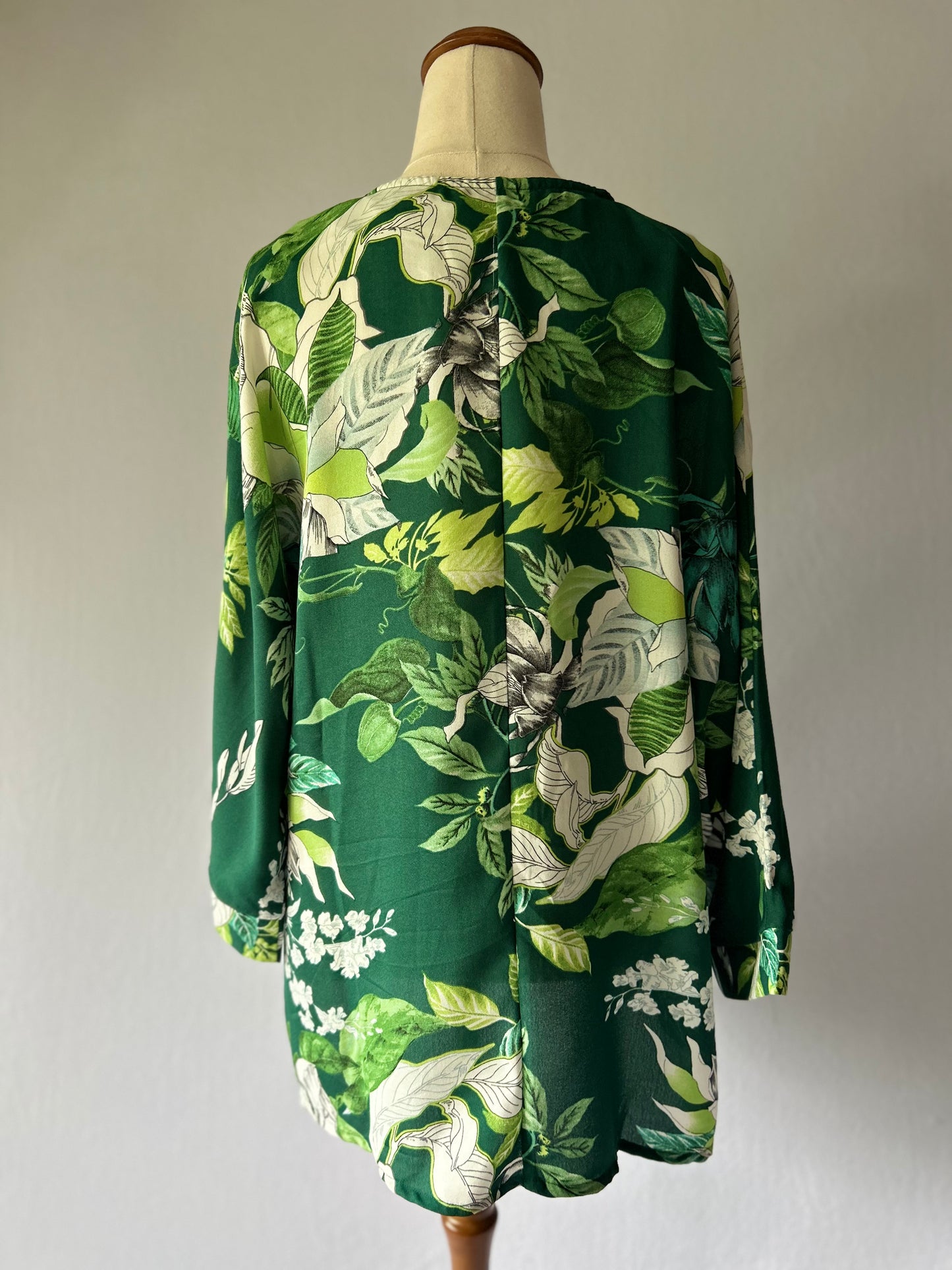 Lush Green Botanical Print Tunic Blouse - Oversize Fit