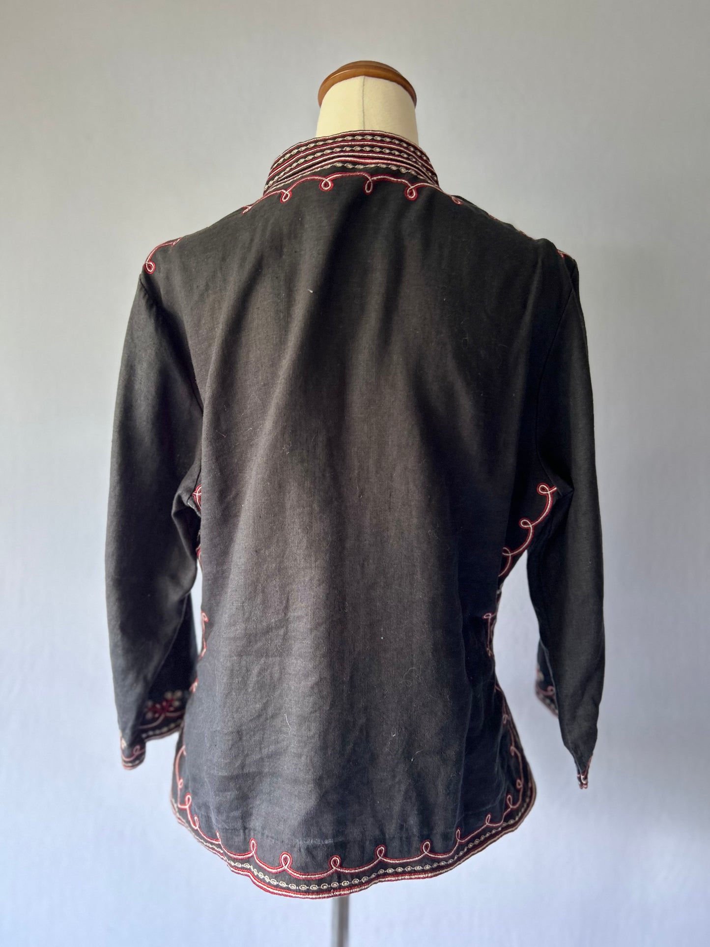 Vintage Black Cotton Embroidered Blouse – Size L