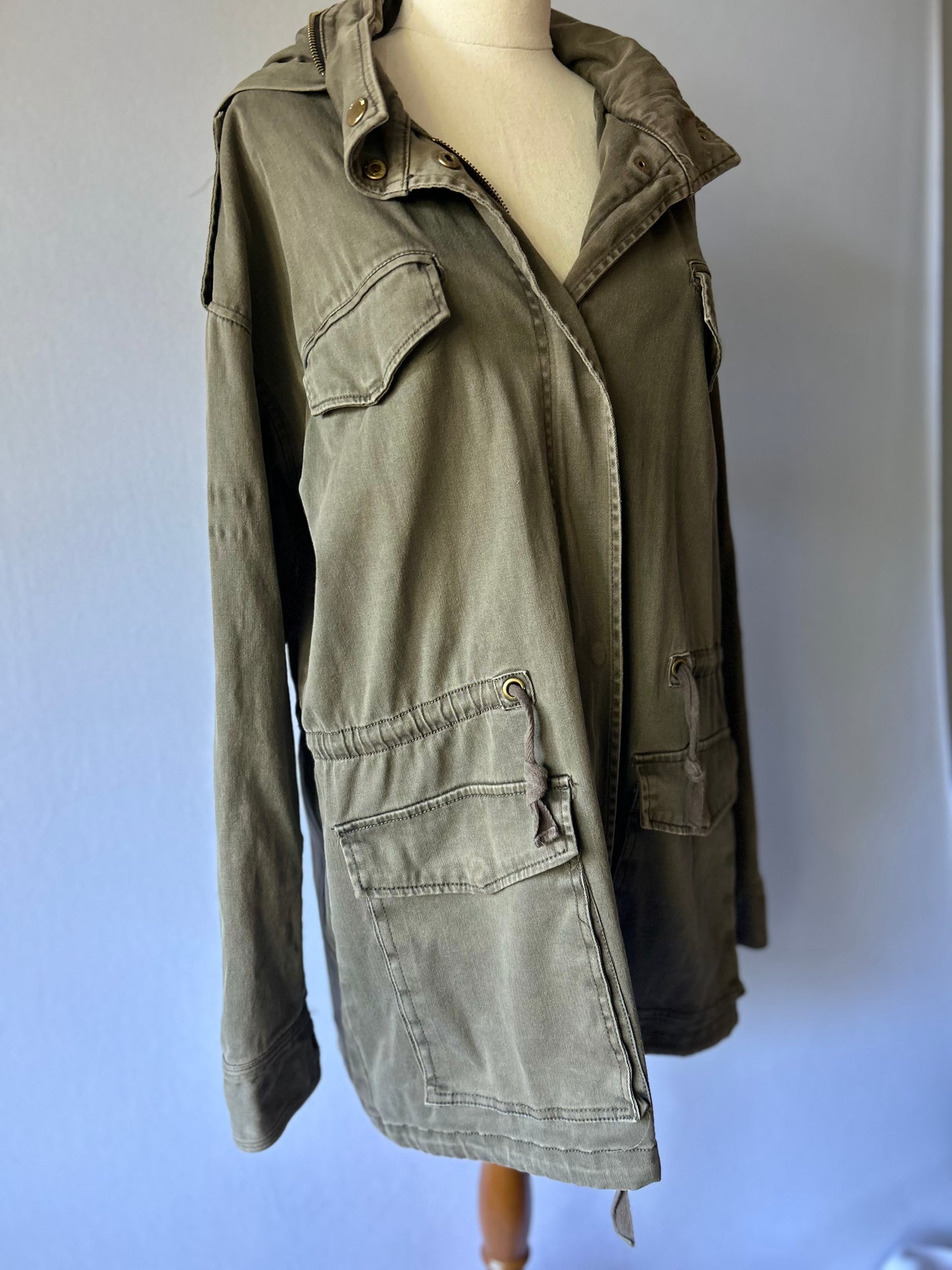Cotton On Canvas Utility Parka Jacket - Khaki Olive - Size 12