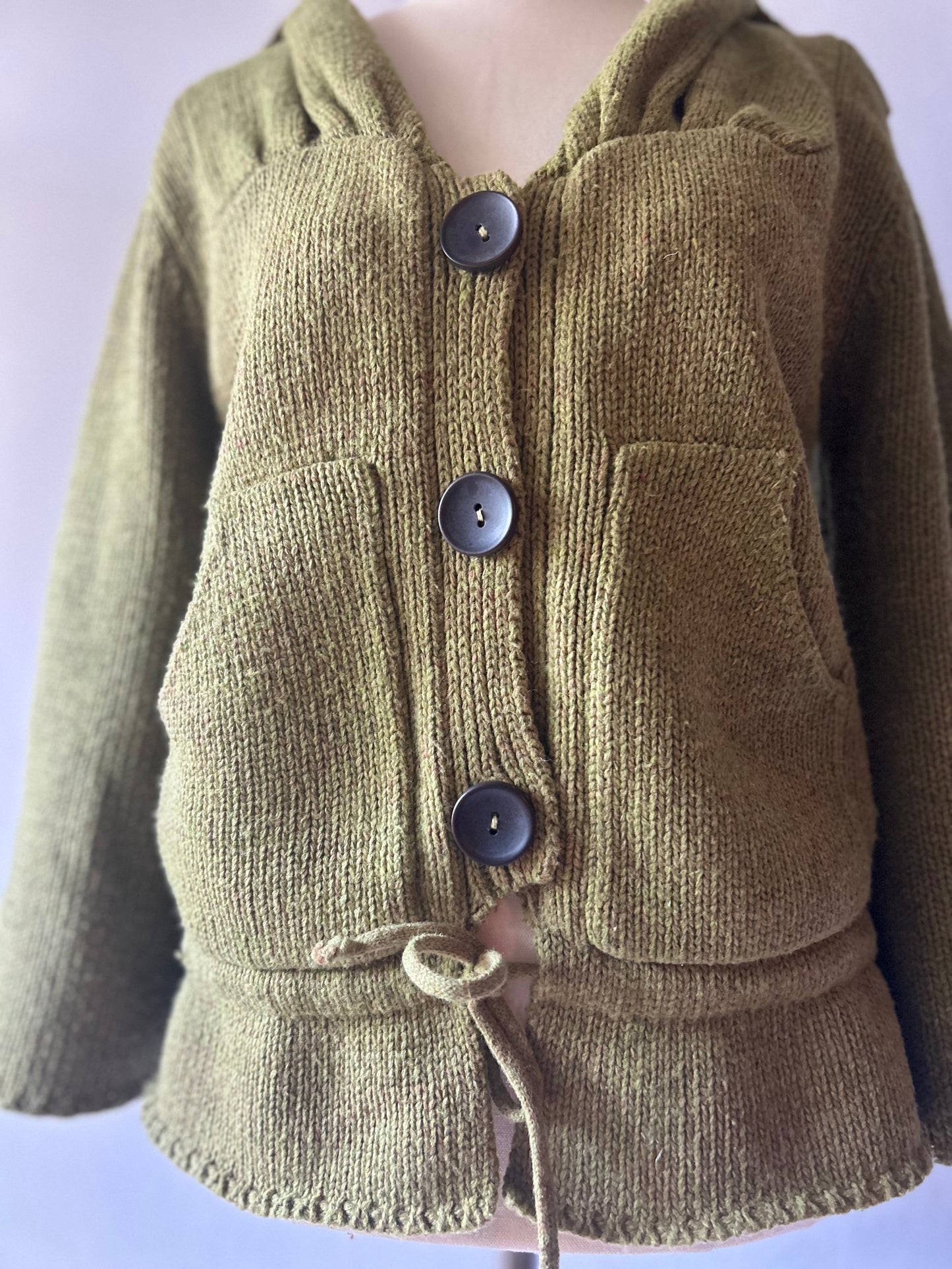 Olive Green Chunky Knit  Cardigan - Size S/M