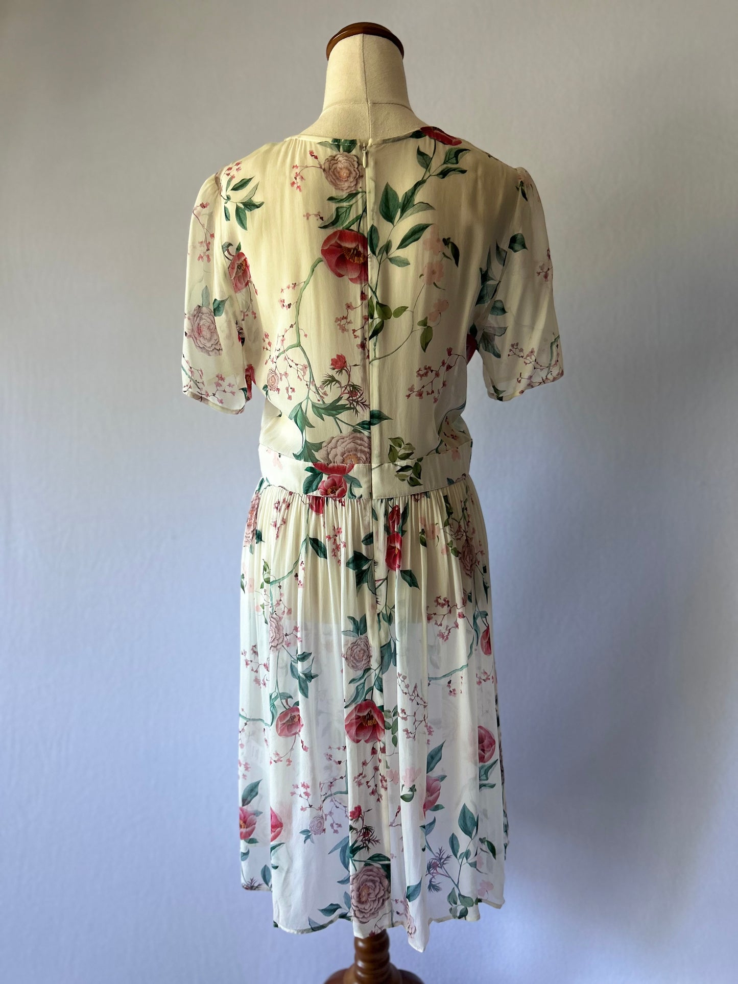 Romantic Silk Floral Tea Dress (Size Small)