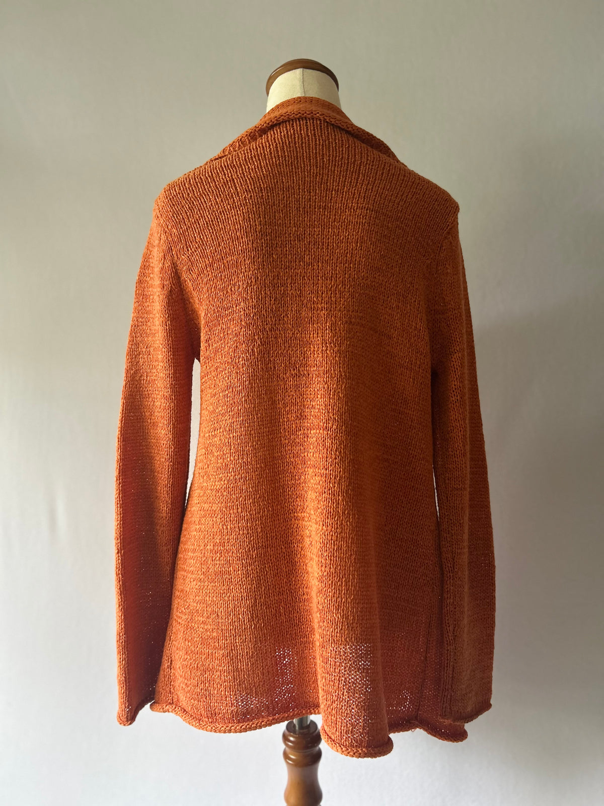 Terracotta Open-Front Collared Longline Knit Cardigan - Size S
