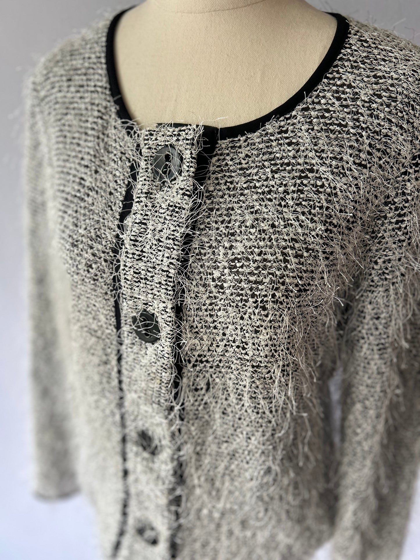 Vértice Vintage Textured Eyelash Knit Lady Jacket - Monochrome - Size 10 (Made in NZ)