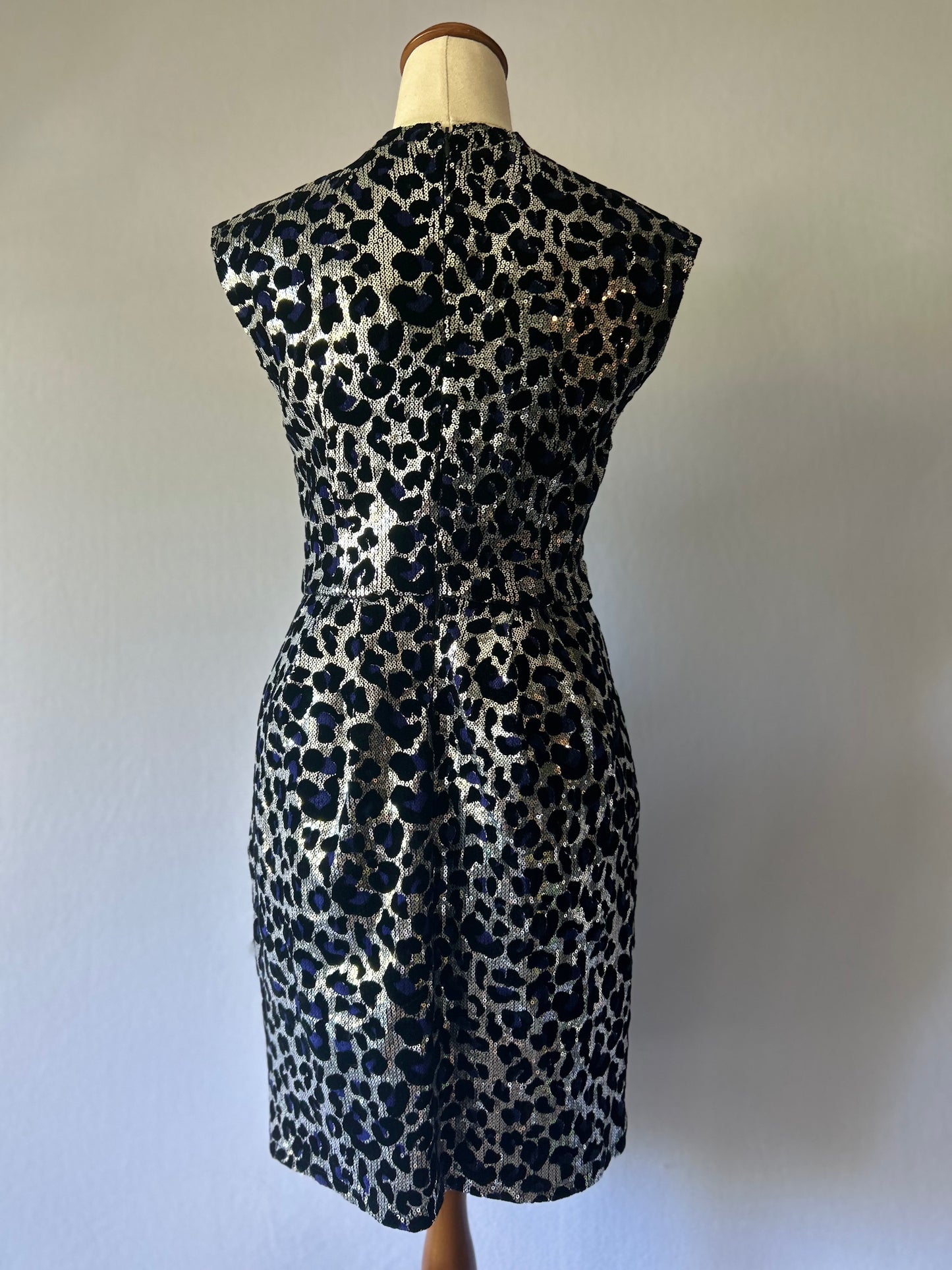 Metallic Leopard Print Dress with Violet Accents – Size UK 8 / EU 36 / US 4