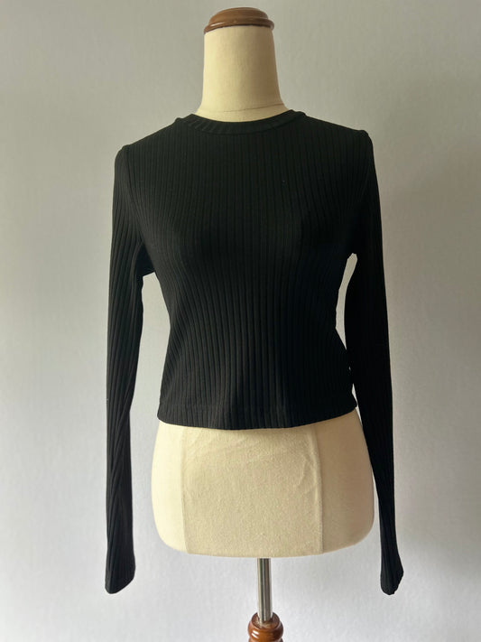 Black Ribbed Criss-Cross Open Back Top - Size M