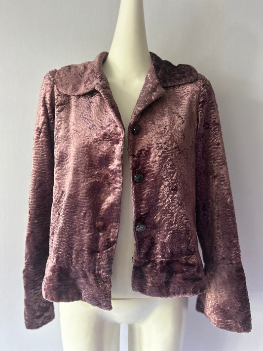 Vintage Textured Faux Fur Jacket in Dusty Mauve - Made in NZ - Size S