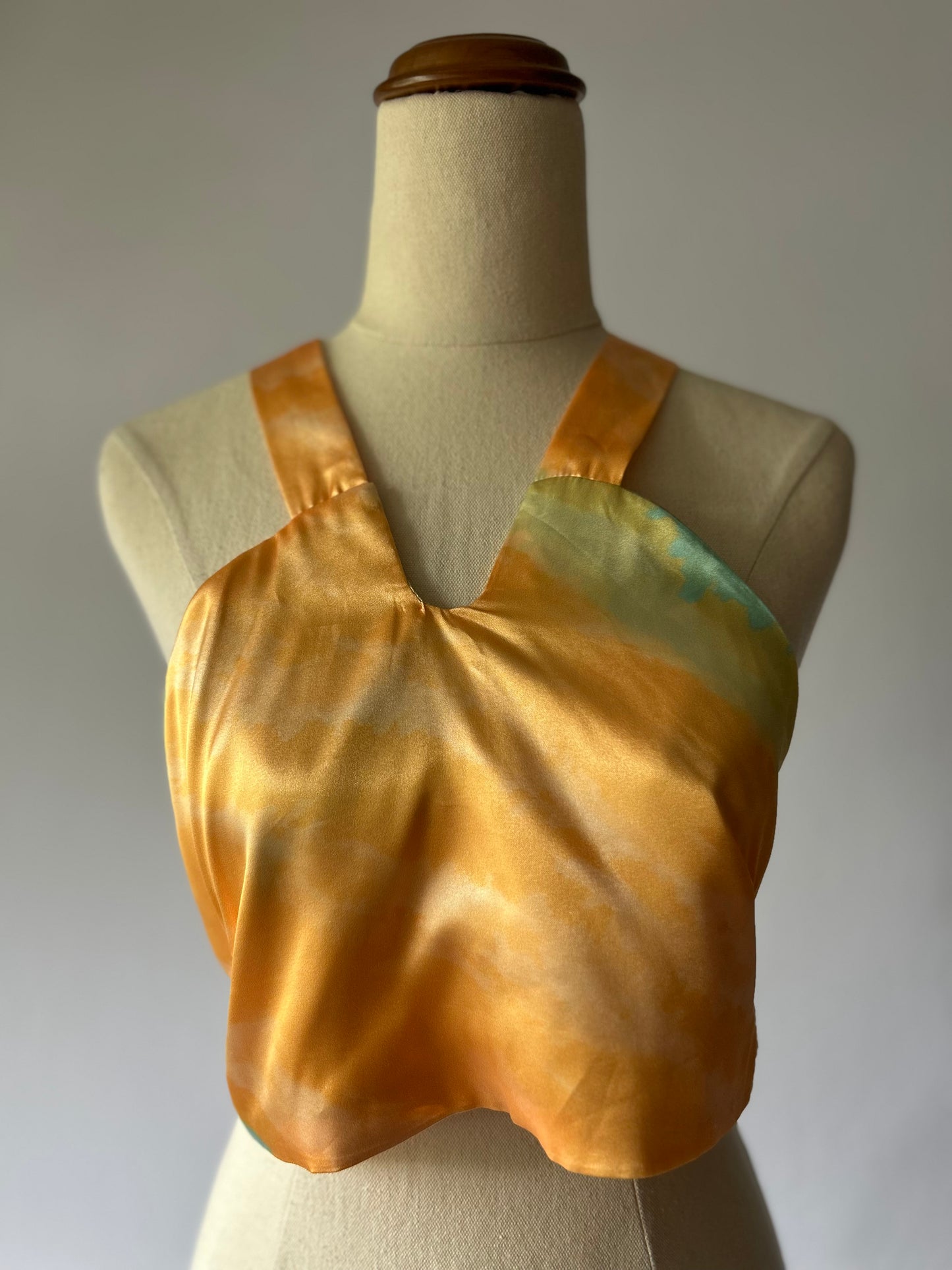 His & Her Silky Tie-Dye Halter Crop Top - Size Medium (M)