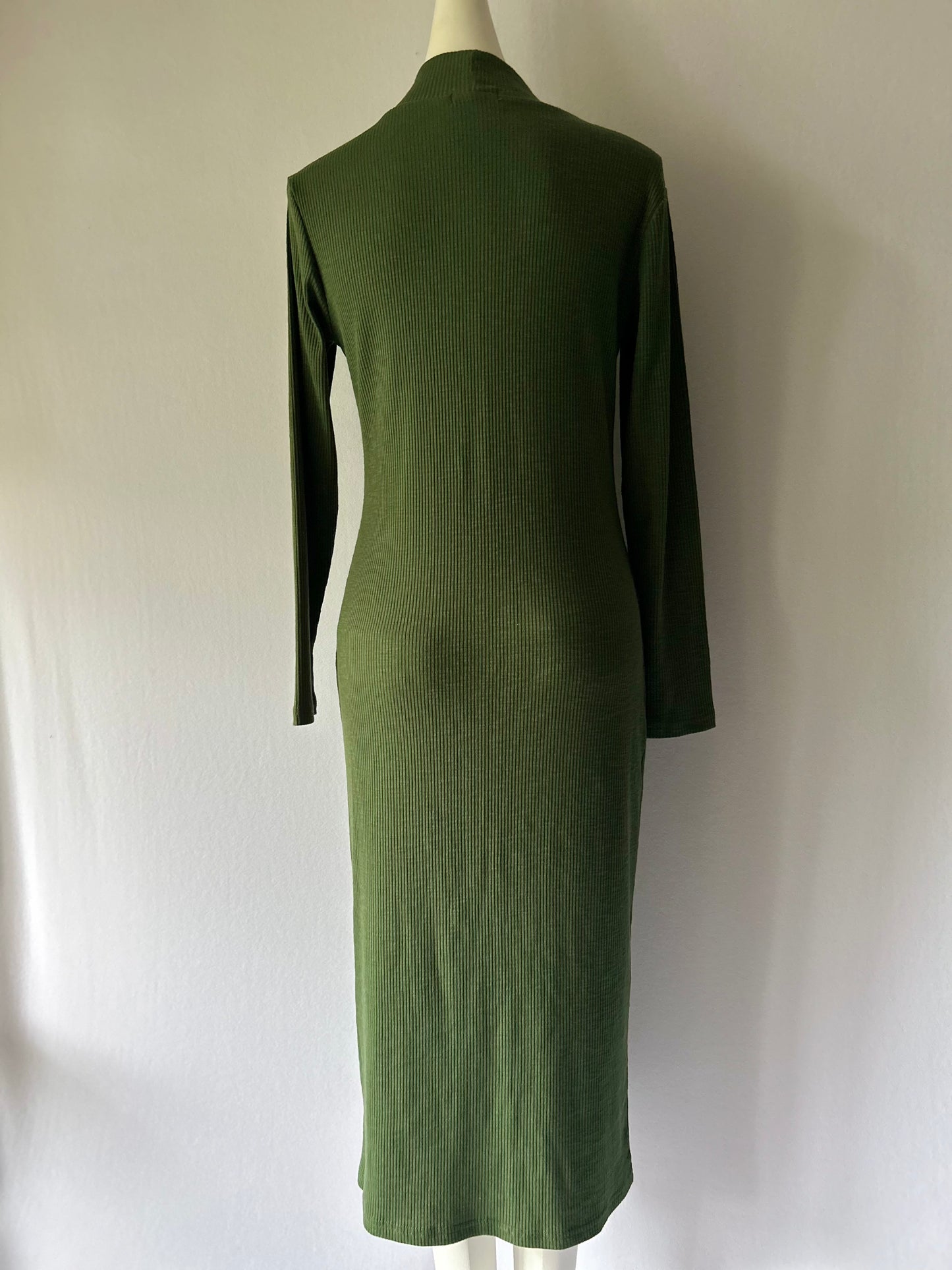 Olive Green Ribbed Mock Neck Maxi Dress - Size XL
