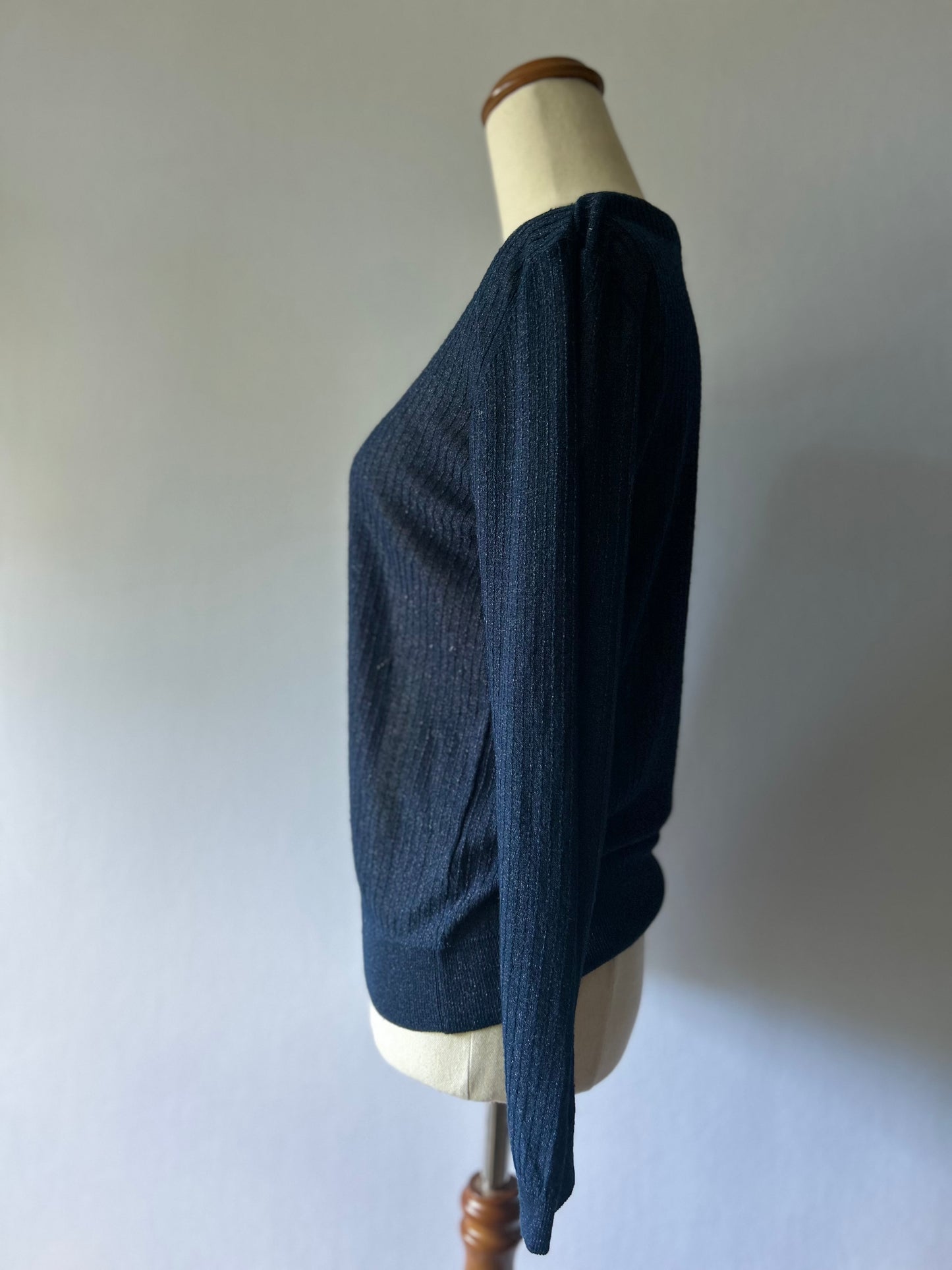 Zara Navy Metallic Ribbed Long Sleeve Top - Size M