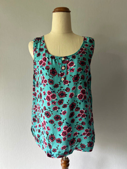Turquoise Floral Viscose Sleeveless Top – Size S