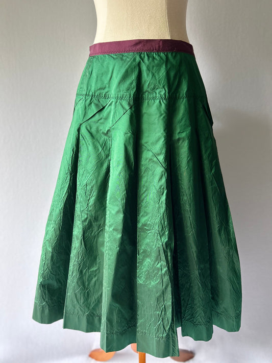 Australian Made 100% Pure Silk Taffeta Midi Skirt - Emerald Green - Size 10