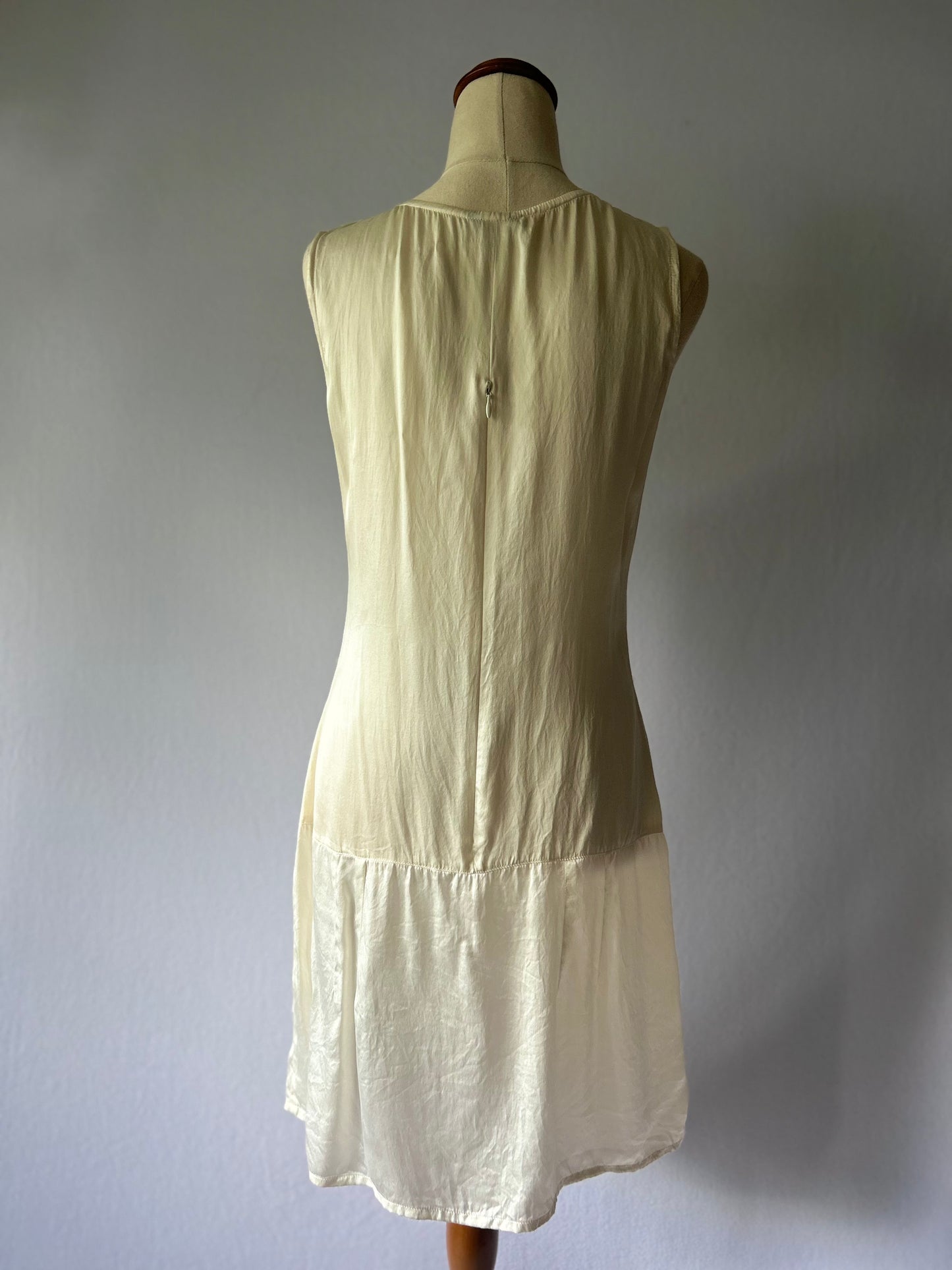 Lulu Cream Silk Embellished Drop-Waist Dress - Size M