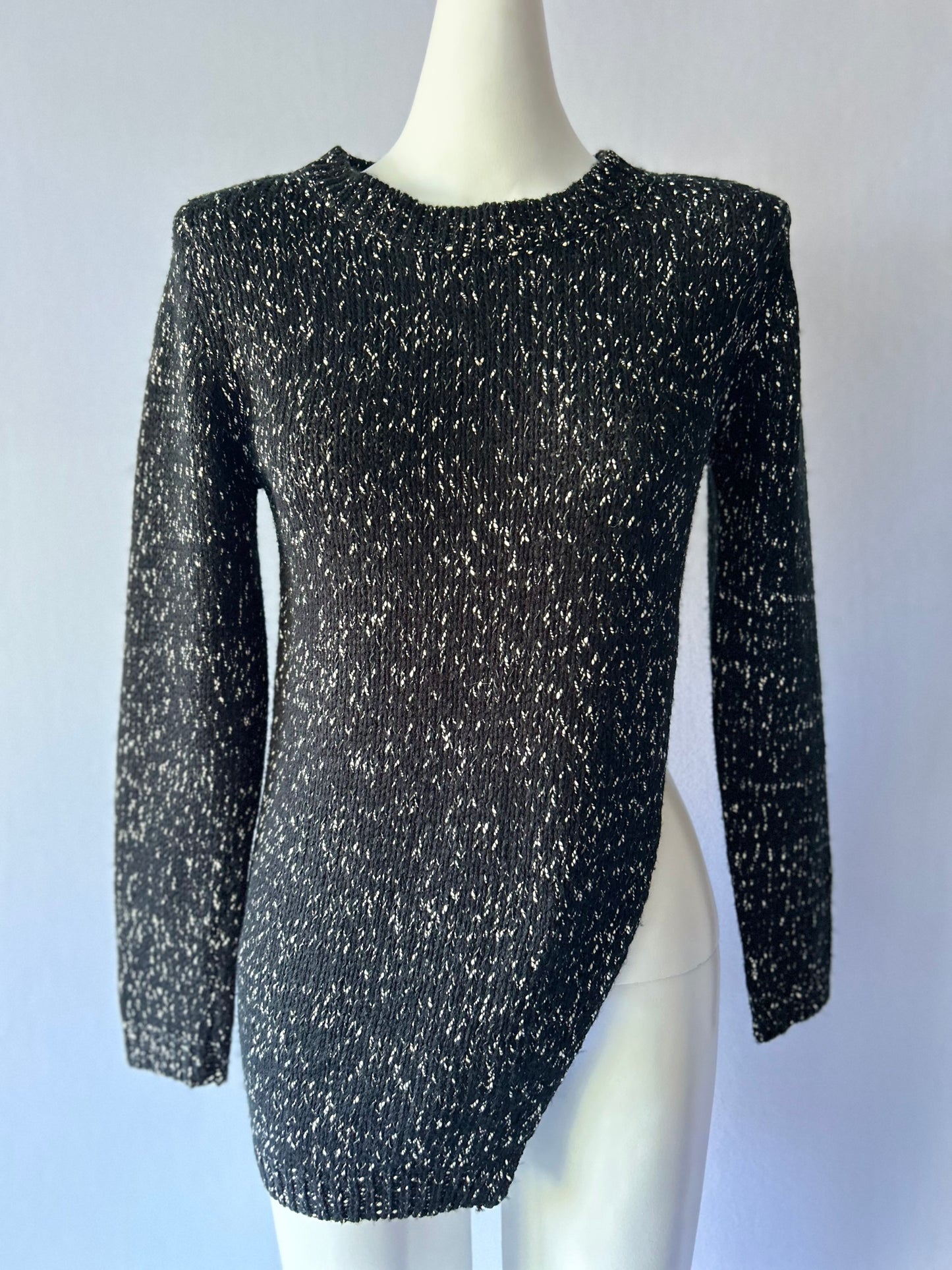 Minkpink Cotton Marle Knit Jumper | High Side Slits | Size Small | Black & Cream
