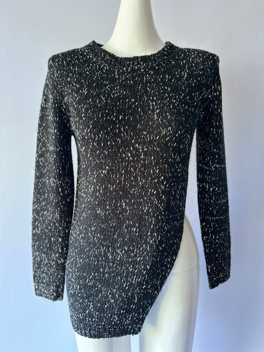 Minkpink Cotton Marle Knit Jumper | High Side Slits | Size Small | Black & Cream