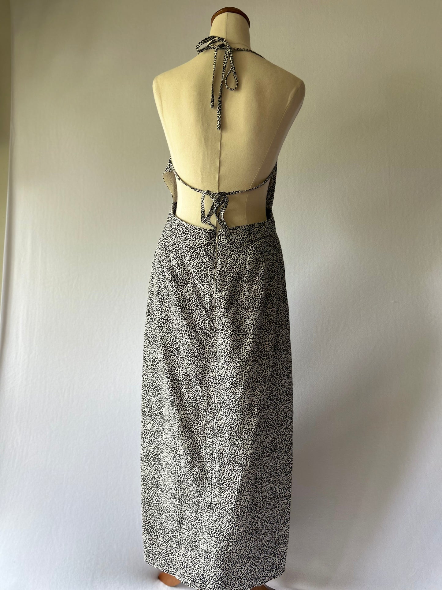 Glassons Size 10 Black & White Animal Print Linen Blend Maxi Dress