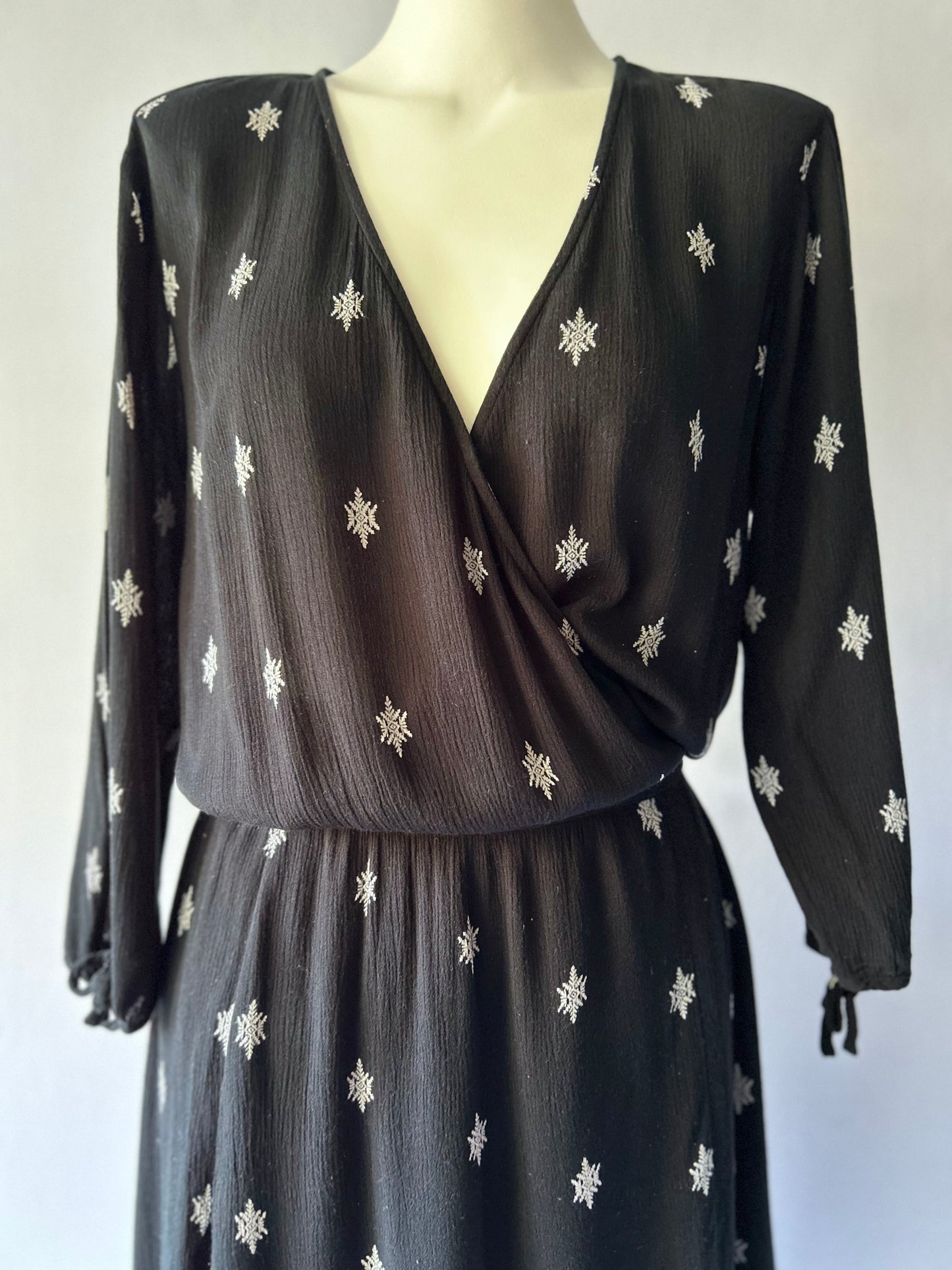 Max Black Abstract Geometric Wrap Midi Dress - Size 10
