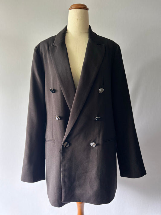 Double-Breasted Longline Blazer - Classic Black - Size 44 (AU 14/16)