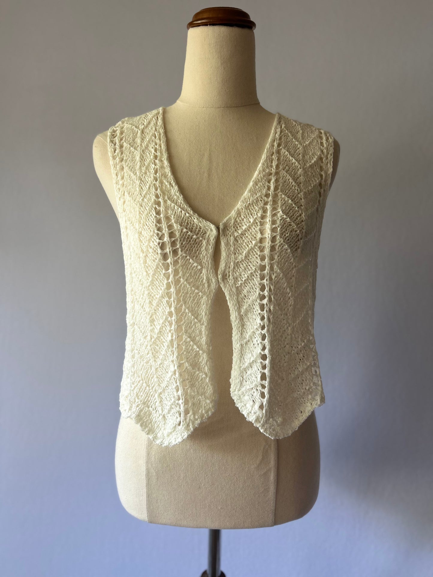 Vintage Style Open-Weave Knit Vest - Size Small