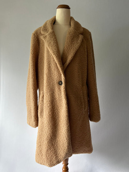 Cozy Teddy Bear Longline Winter Coat - Warm Camel - Size 12