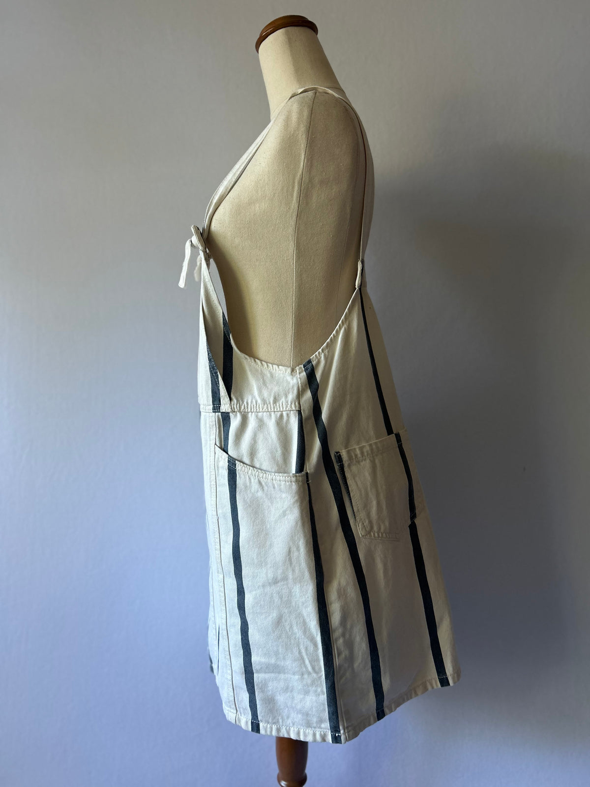 Off-White Navy Striped Cotton Dungaree Pinafore Dress - Size 10