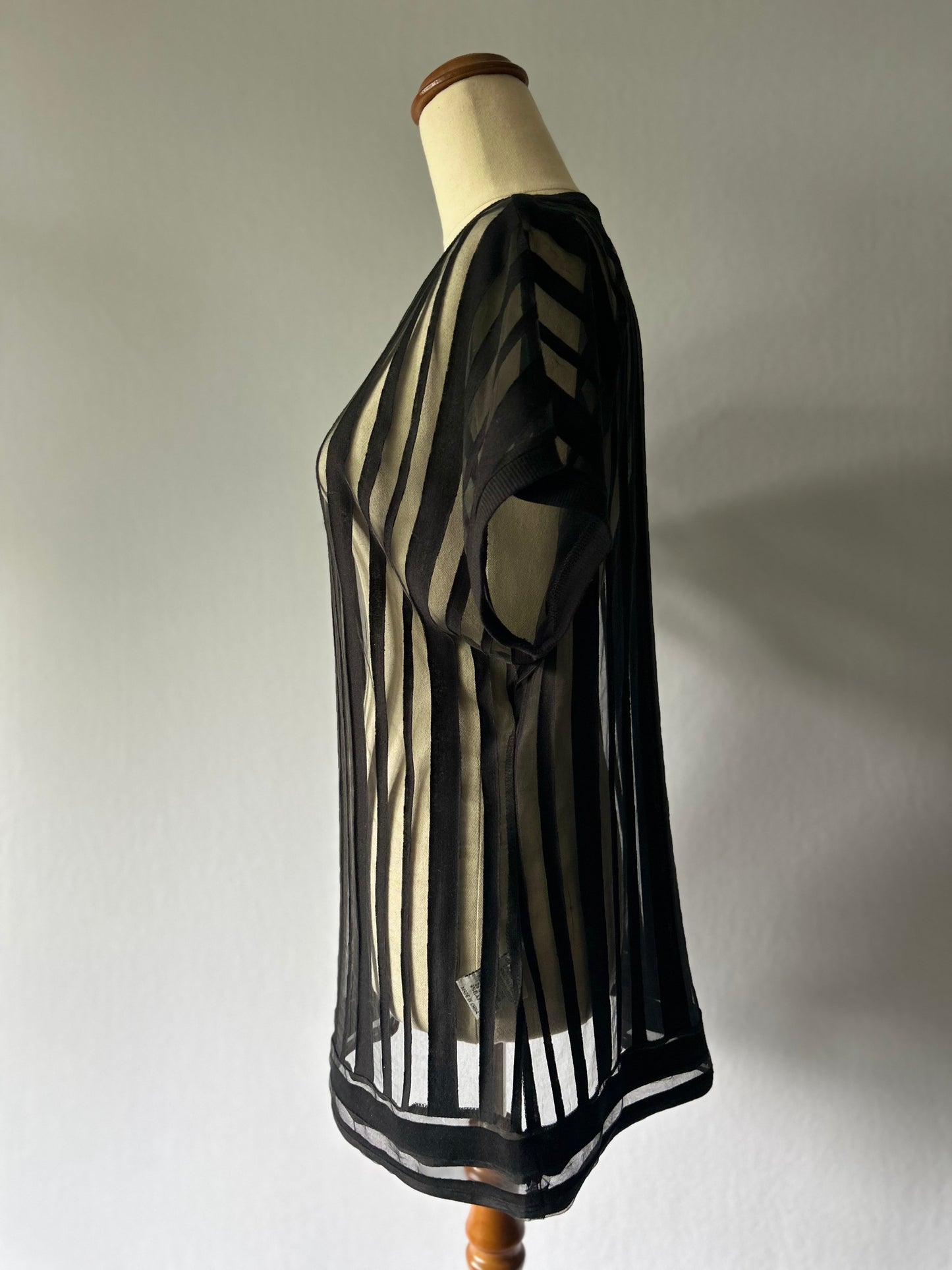 Graphic Sheer Shadow-Stripe Boxy Tunica Top - Black - Size L
