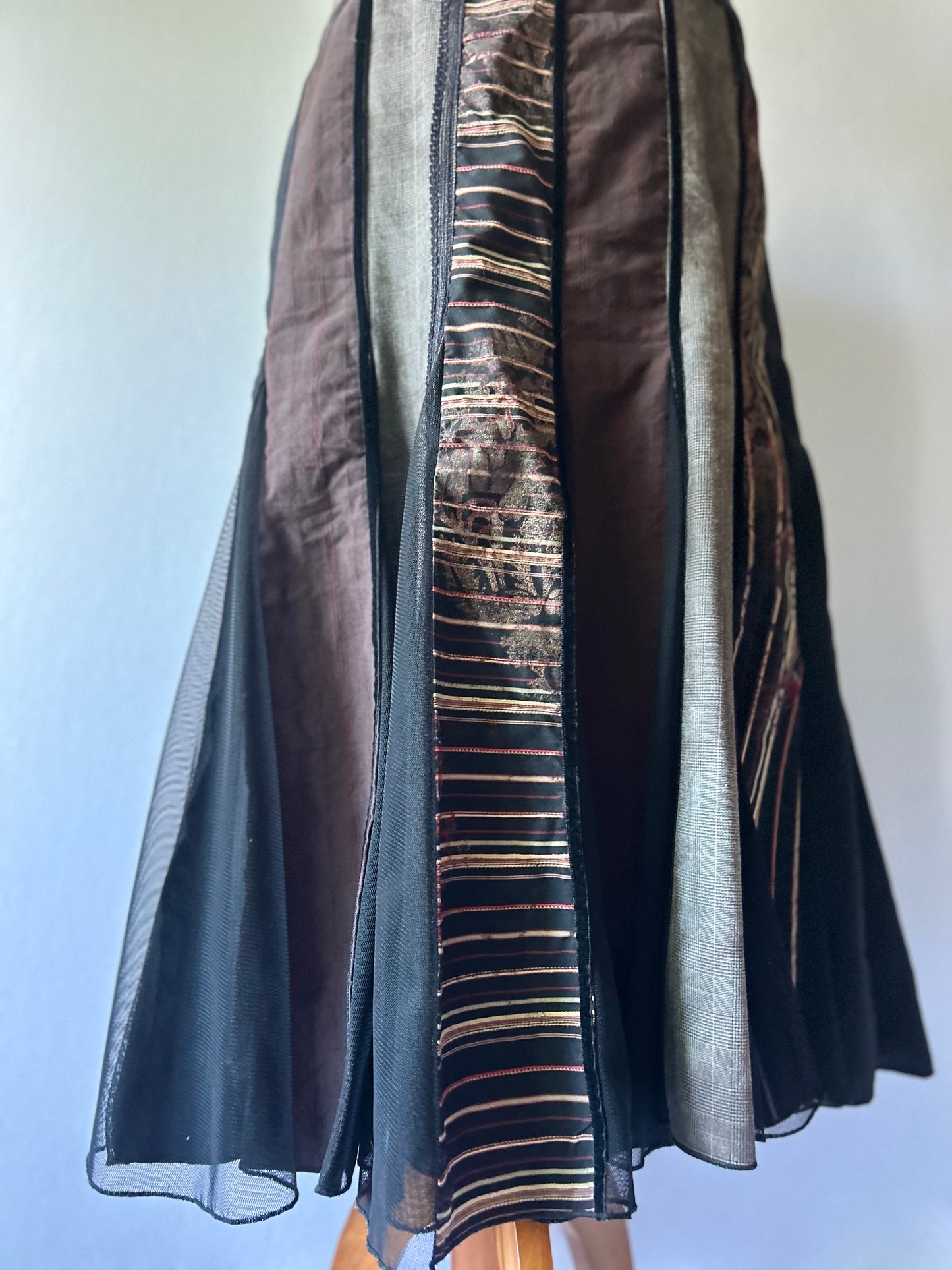 Lisa Law Mixed Media Patchwork Maxi Skirt - Size 14 | Belted A-Line Design
