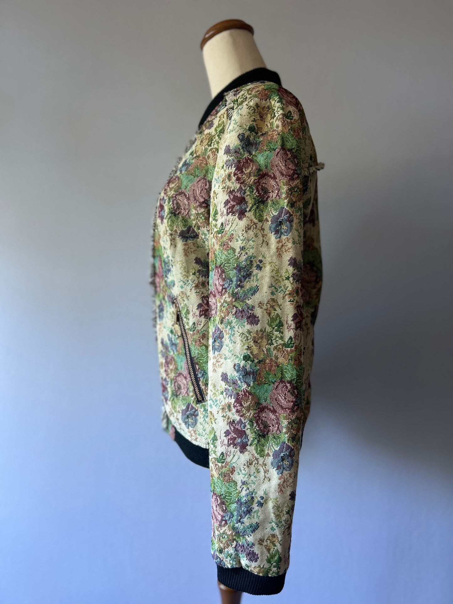 Floral Tapestry Jacquard Bomber Jacket - Size S