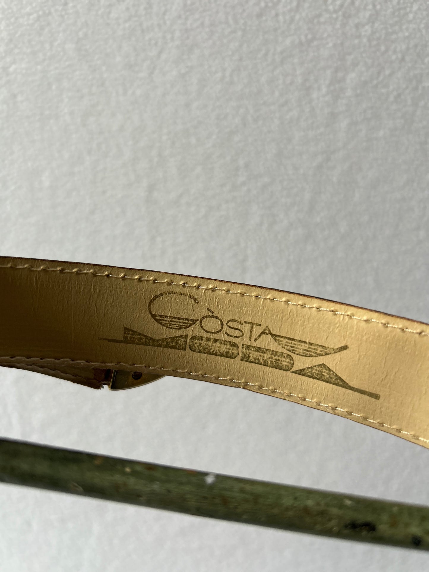 Metallic Bronze Skinny Belt with Gold Hardware - 80cm