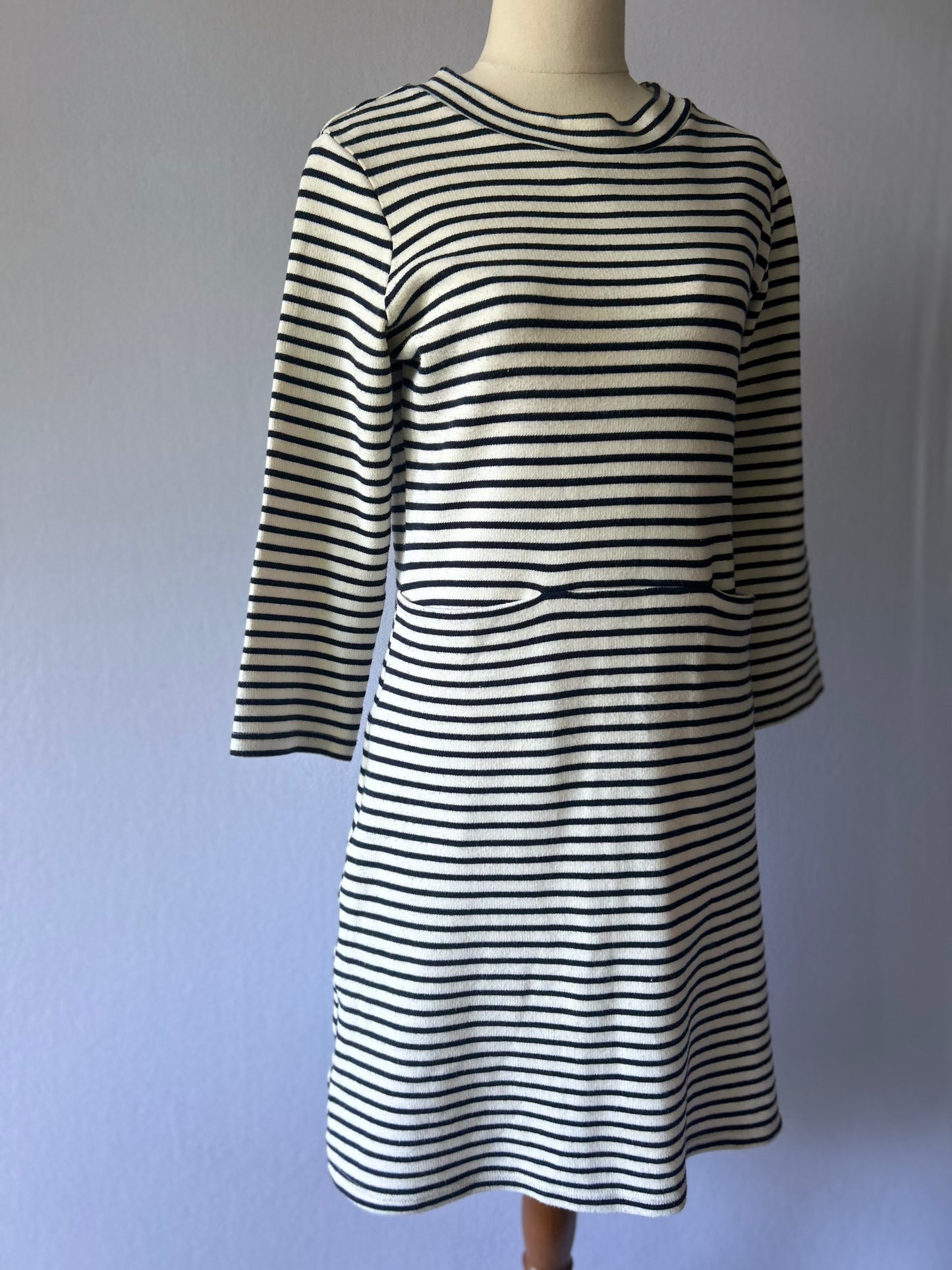 KILT Stripe Dress - Navy & White - Size 8 , made in NZ