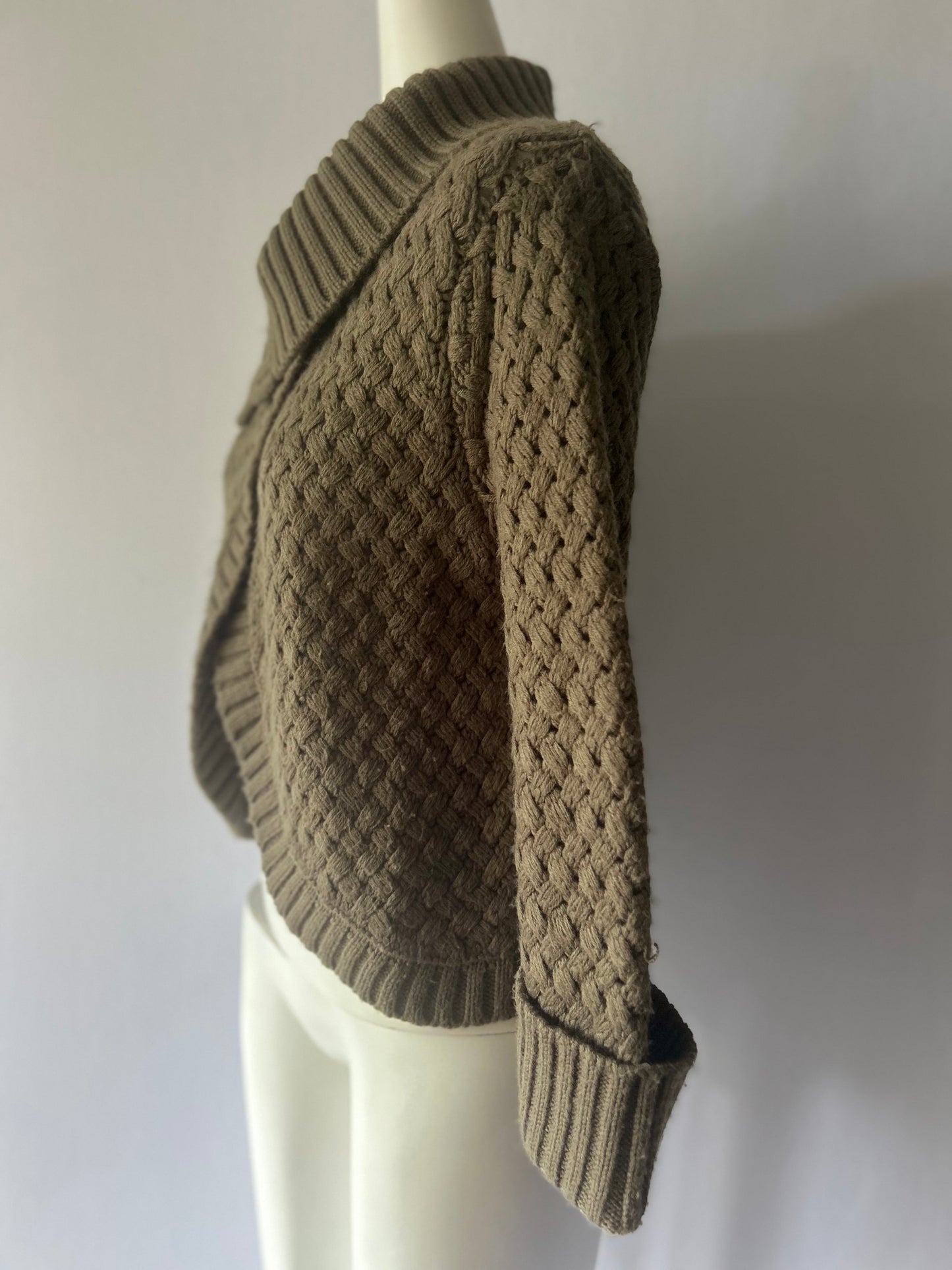 Ribbed Chunky Knit Cardigan - Taupe - Size 40