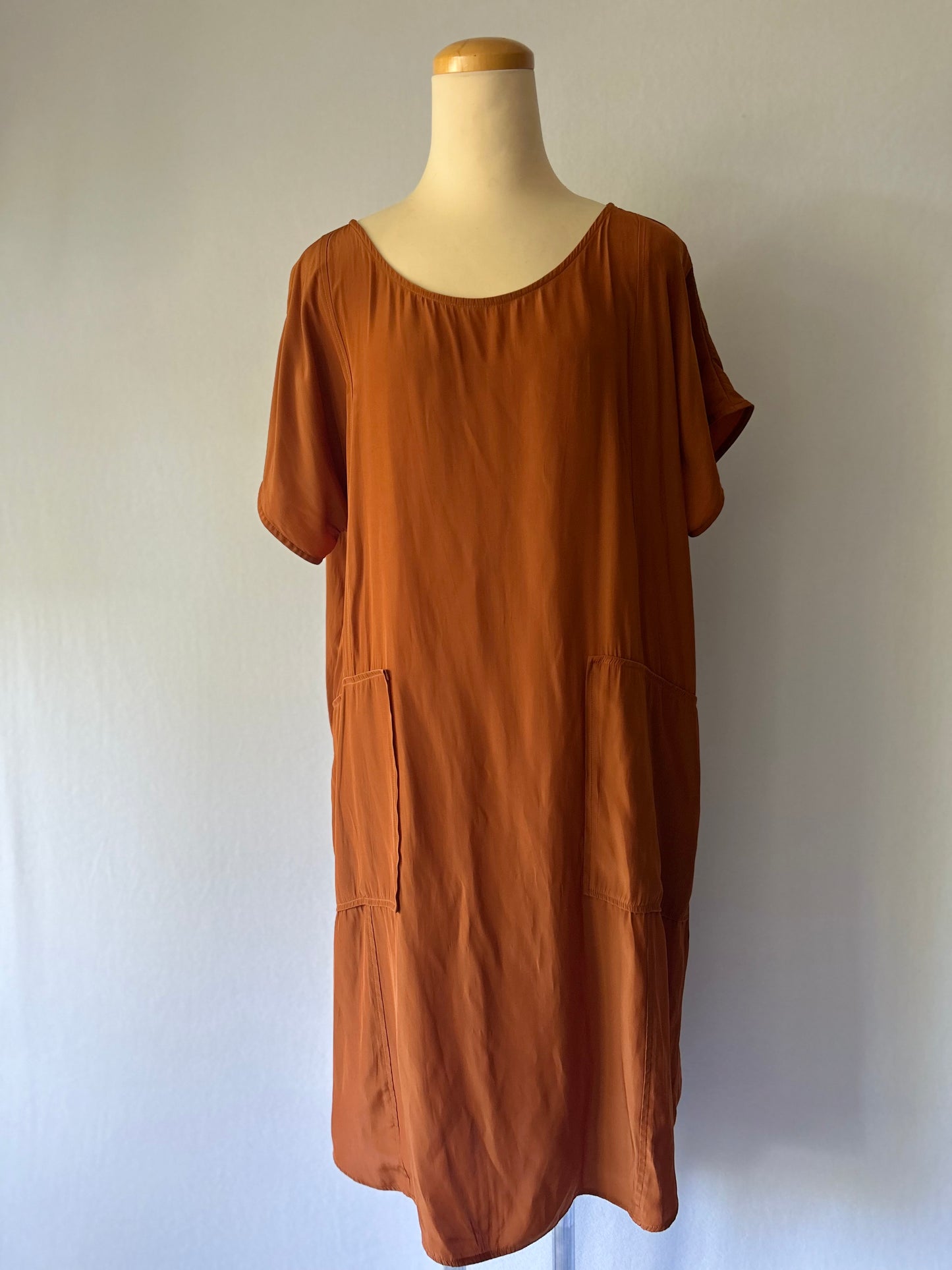 Rust Brown Japanese Technical Polyester Shift Dress - Size 12
